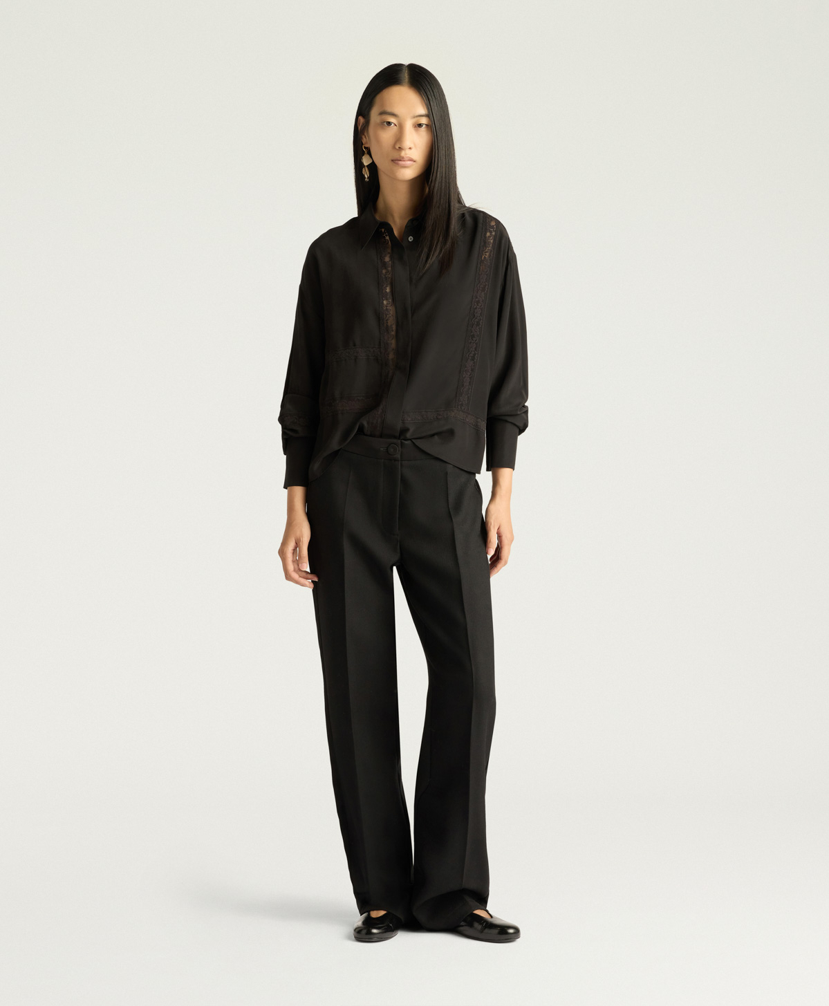 PANTALON BENJAMIN EN CHEVRON DE LAINE UNI - NOIR - Momonì