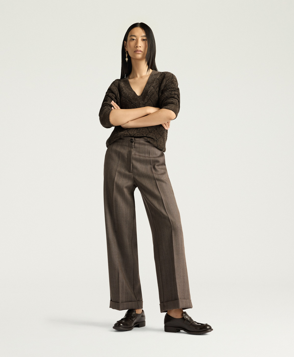 PANTALON ETHAN EN GRISAILLE DE LAINE SHETLAND - MULTICOLORE TABAC - Momonì