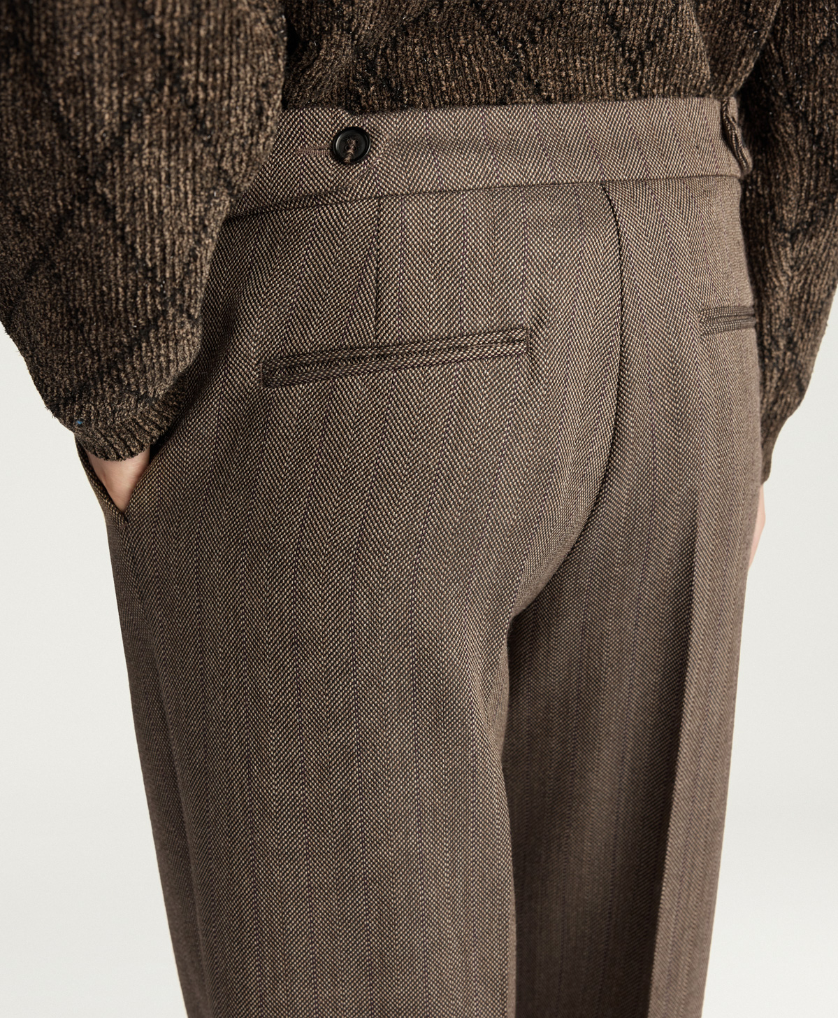 PANTALON ETHAN EN GRISAILLE DE LAINE SHETLAND - MULTICOLORE TABAC - Momonì