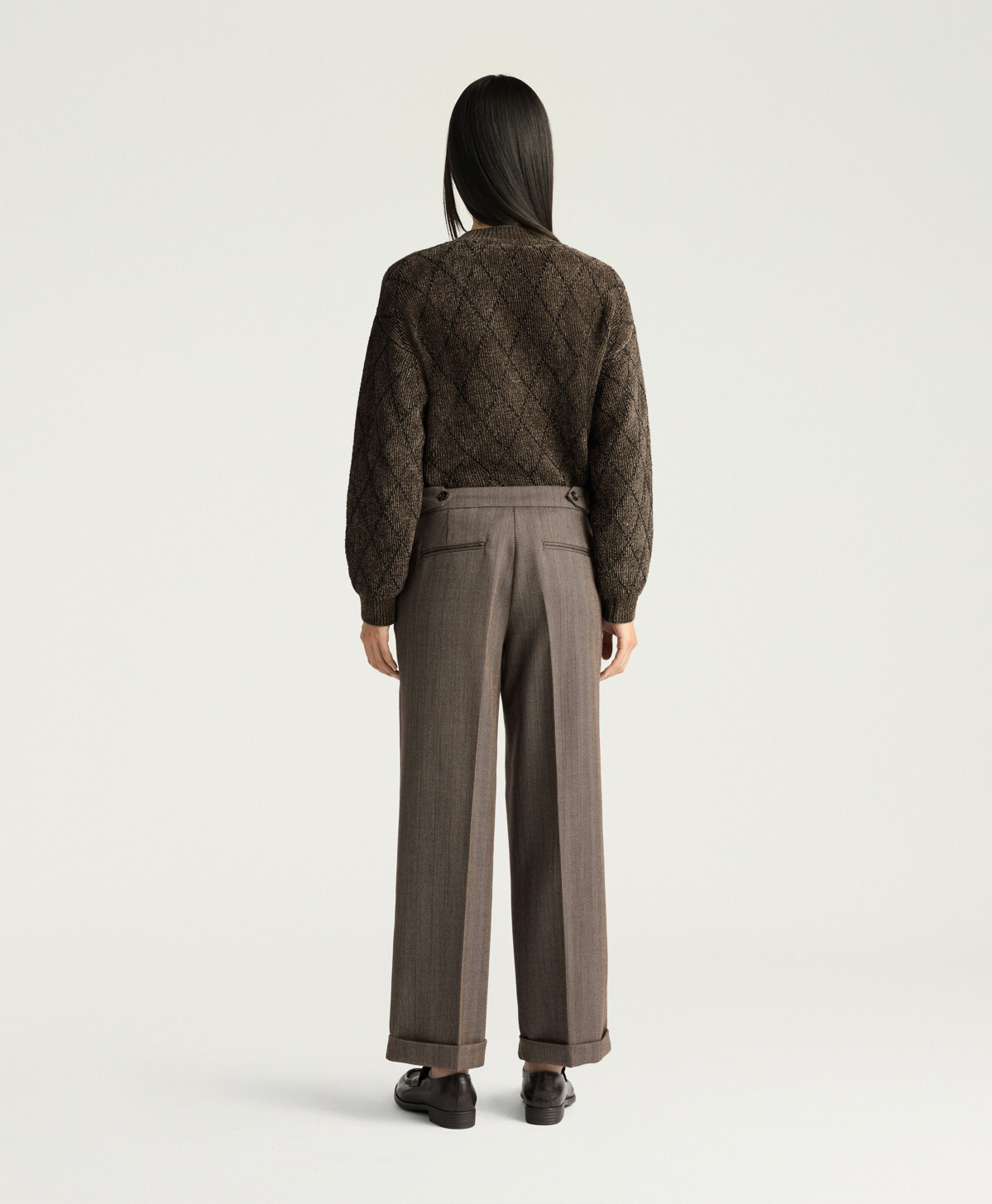 PANTALON ETHAN EN GRISAILLE DE LAINE SHETLAND - MULTICOLORE TABAC - Momonì