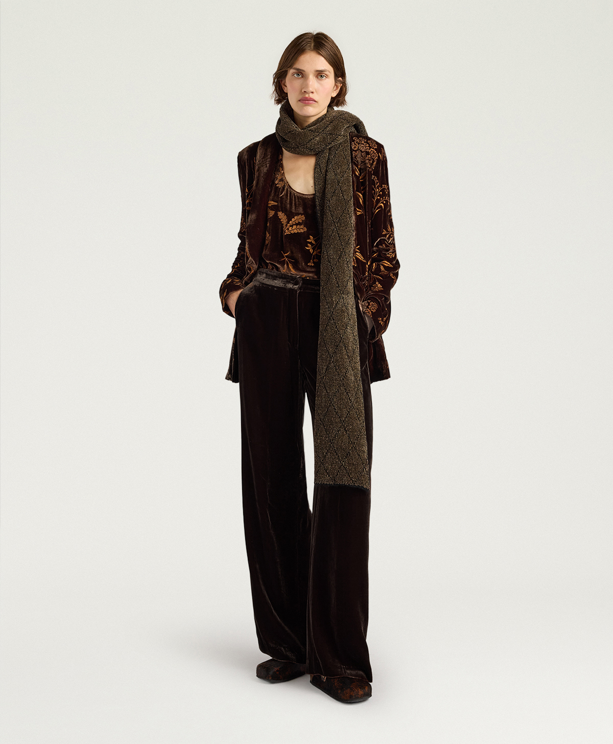 OLIVER PANTS IN SMOOTH VELVET - BROWN - Clothing - Momonì