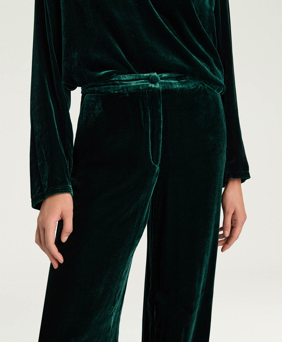 OLIVER PANTS IN SMOOTH VELVET - BOTTLE GREEN - Momonì