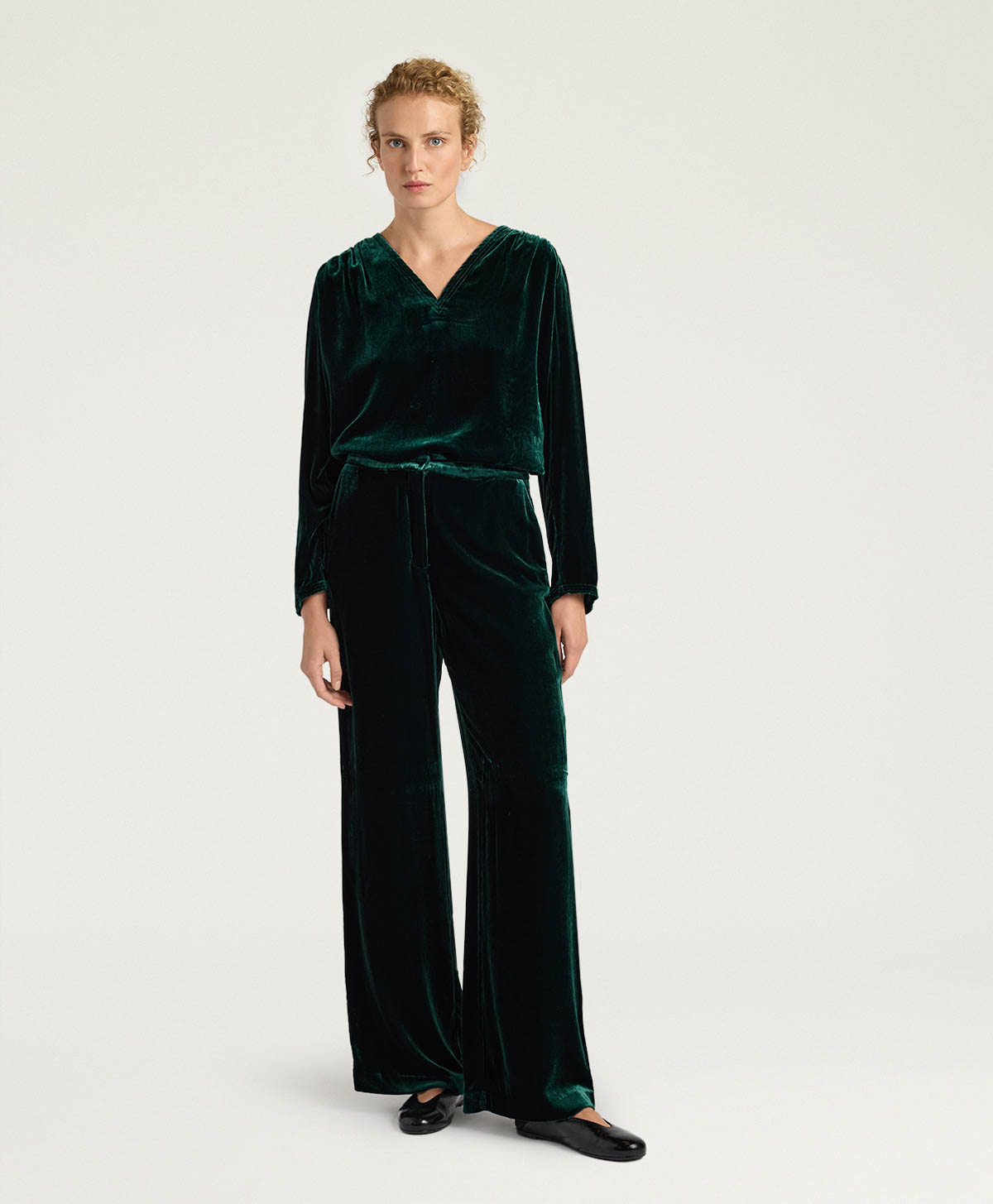 OLIVER PANTS IN SMOOTH VELVET - BOTTLE GREEN - Momonì