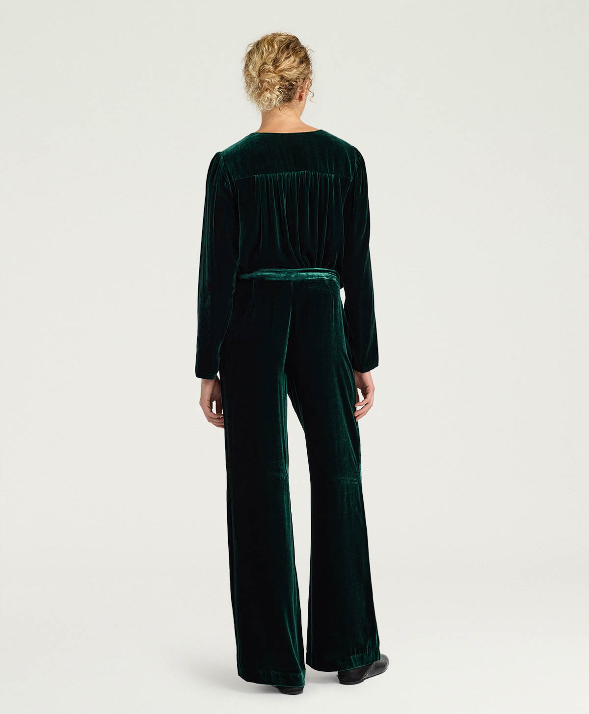 OLIVER PANTS IN SMOOTH VELVET - BOTTLE GREEN - Momonì
