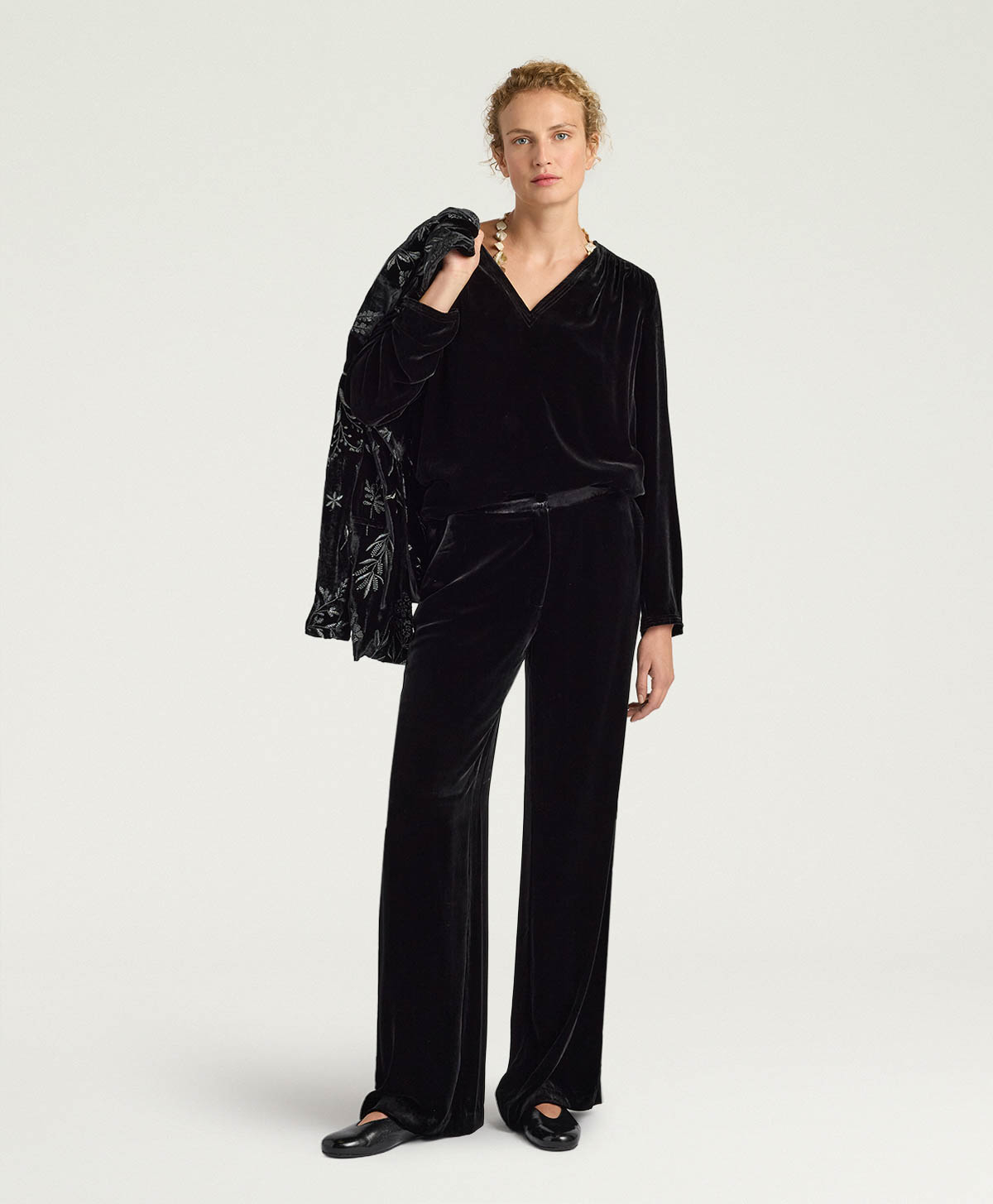 OLIVER PANTS IN SMOOTH VELVET - BLACK - Clothing - Momonì