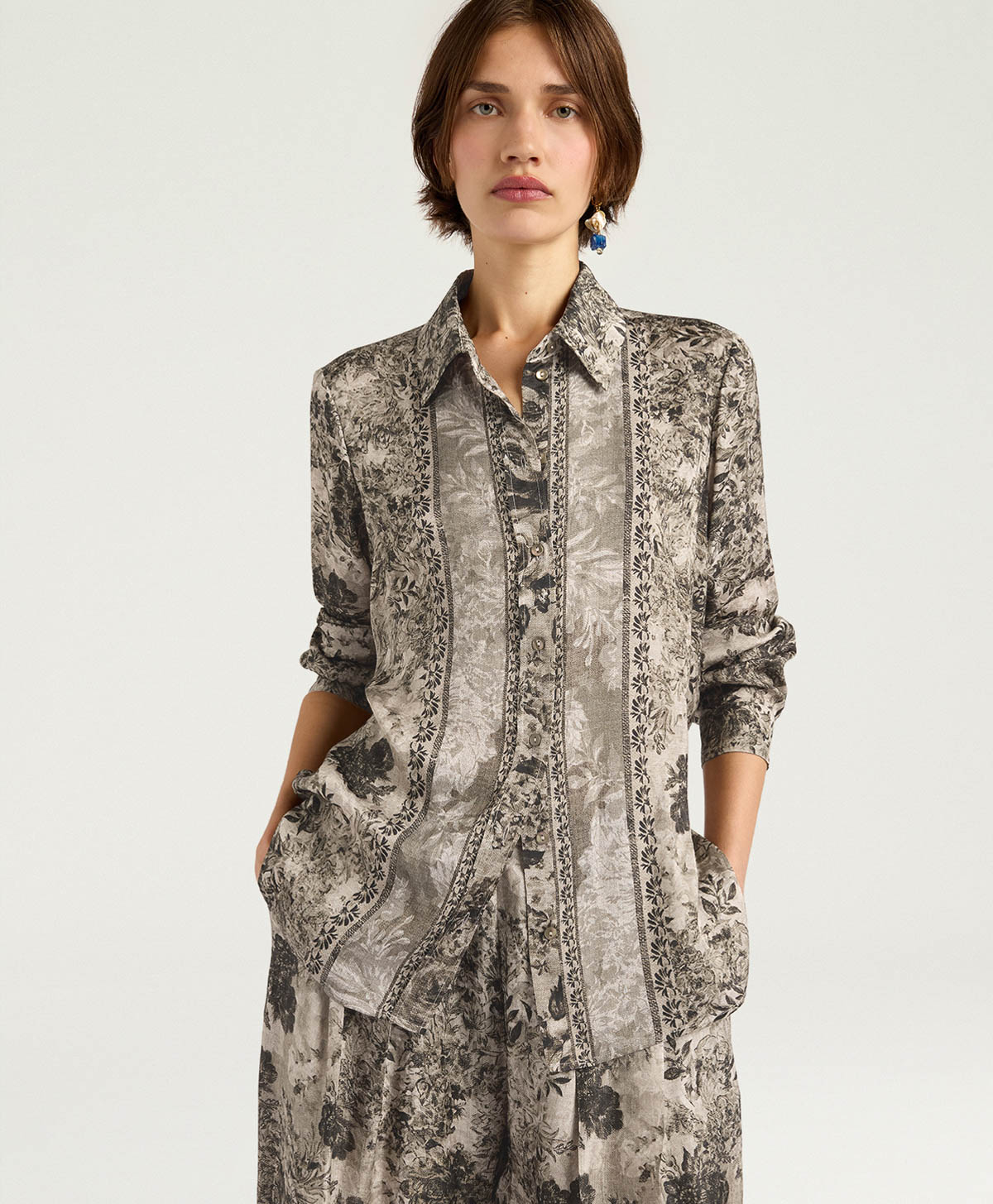 ARLES SHIRT IN PRINTED JACQUARD VISCOSE - DARK GREEN MULTICOLOR - Clothing - Momonì