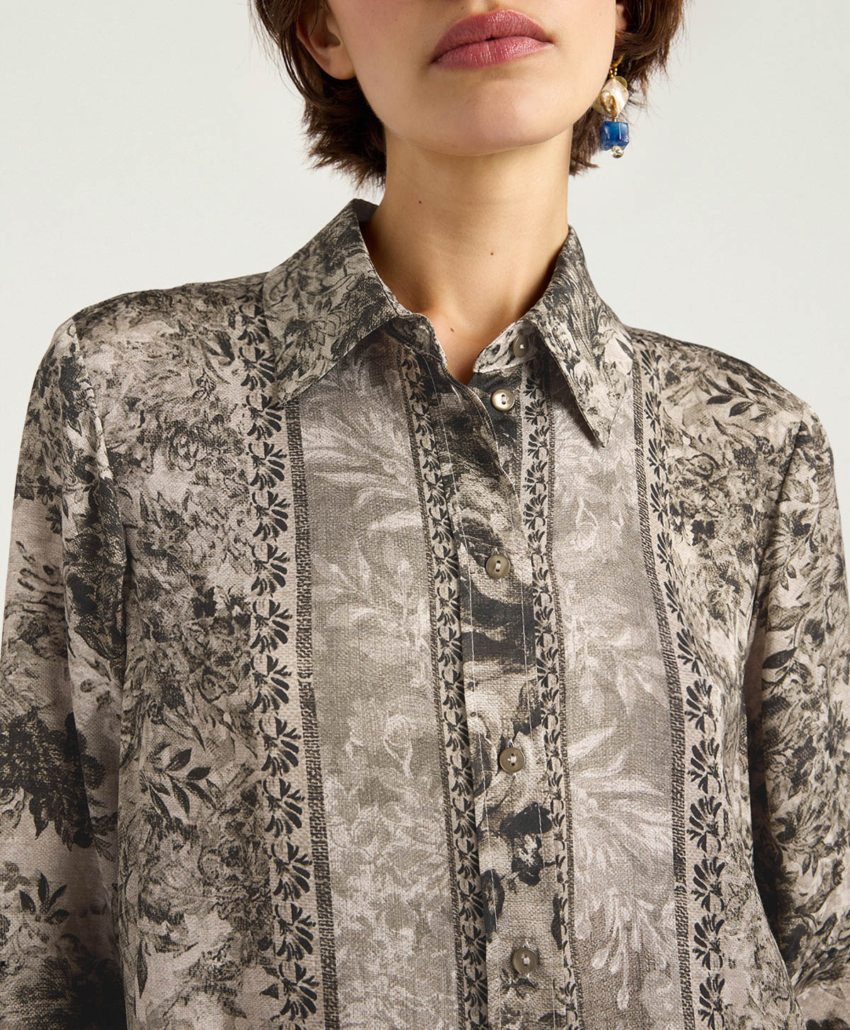 ARLES SHIRT IN PRINTED JACQUARD VISCOSE - DARK GREEN MULTICOLOR - Momonì