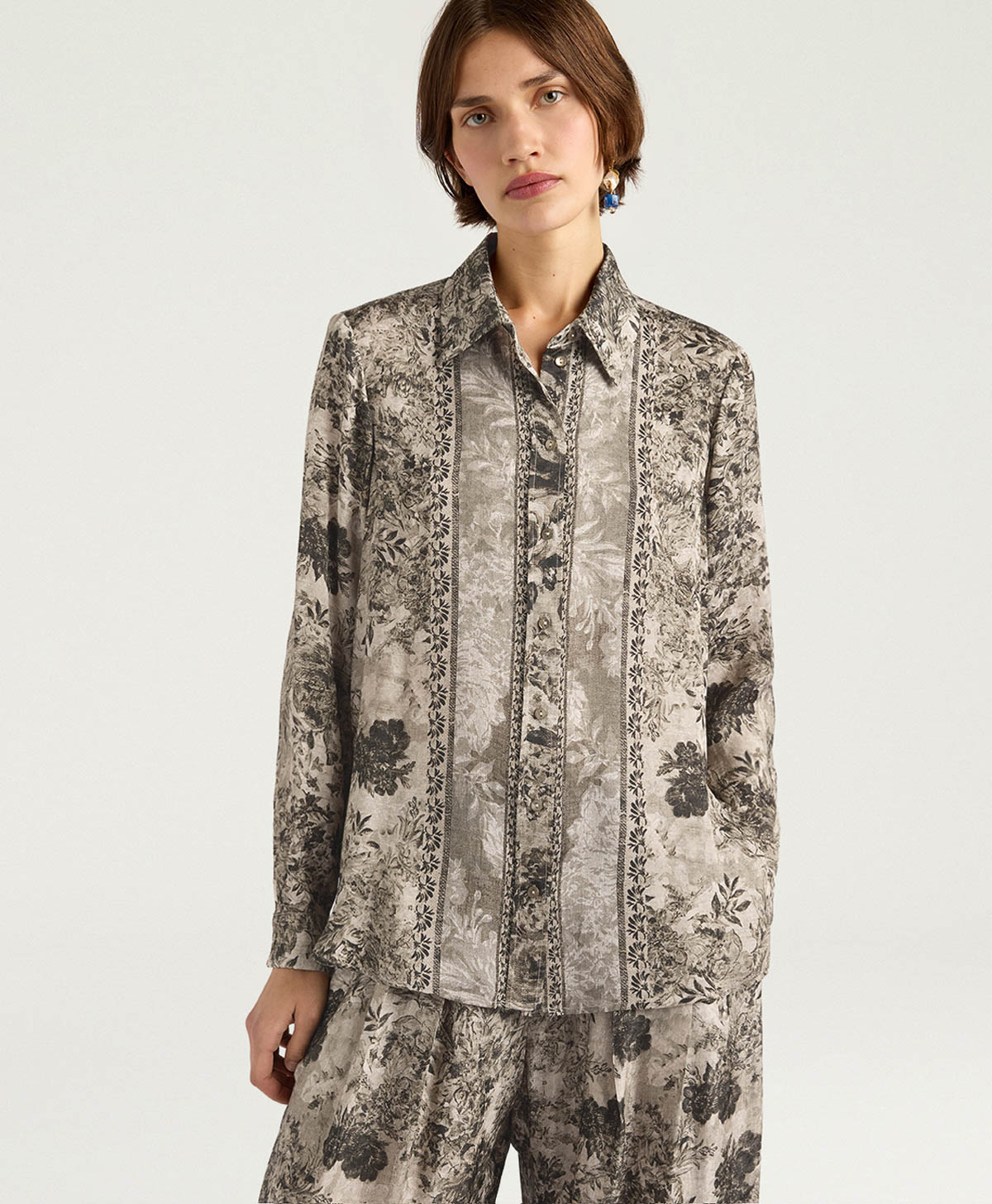 ARLES SHIRT IN PRINTED JACQUARD VISCOSE - DARK GREEN MULTICOLOR - Momonì