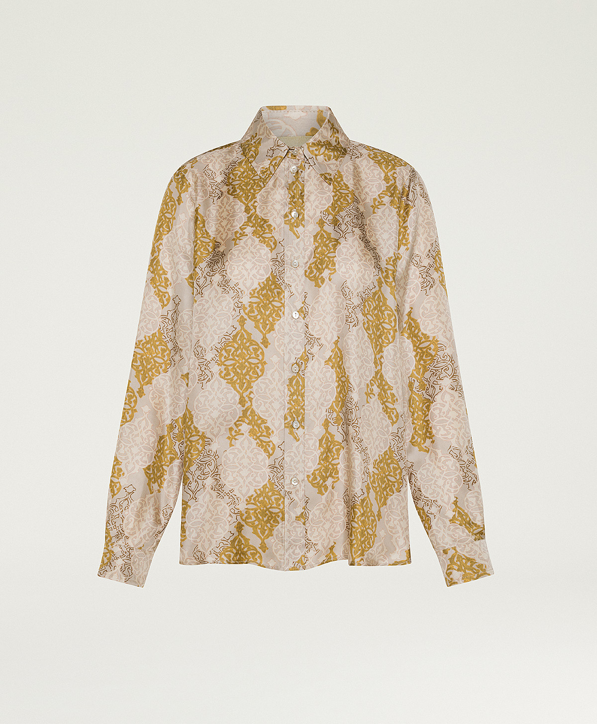 CHEMISIER ARLES EN SERGÉ DE SOIE IMPRIMÉ - POUDRE/BEC D’OIE - Momonì