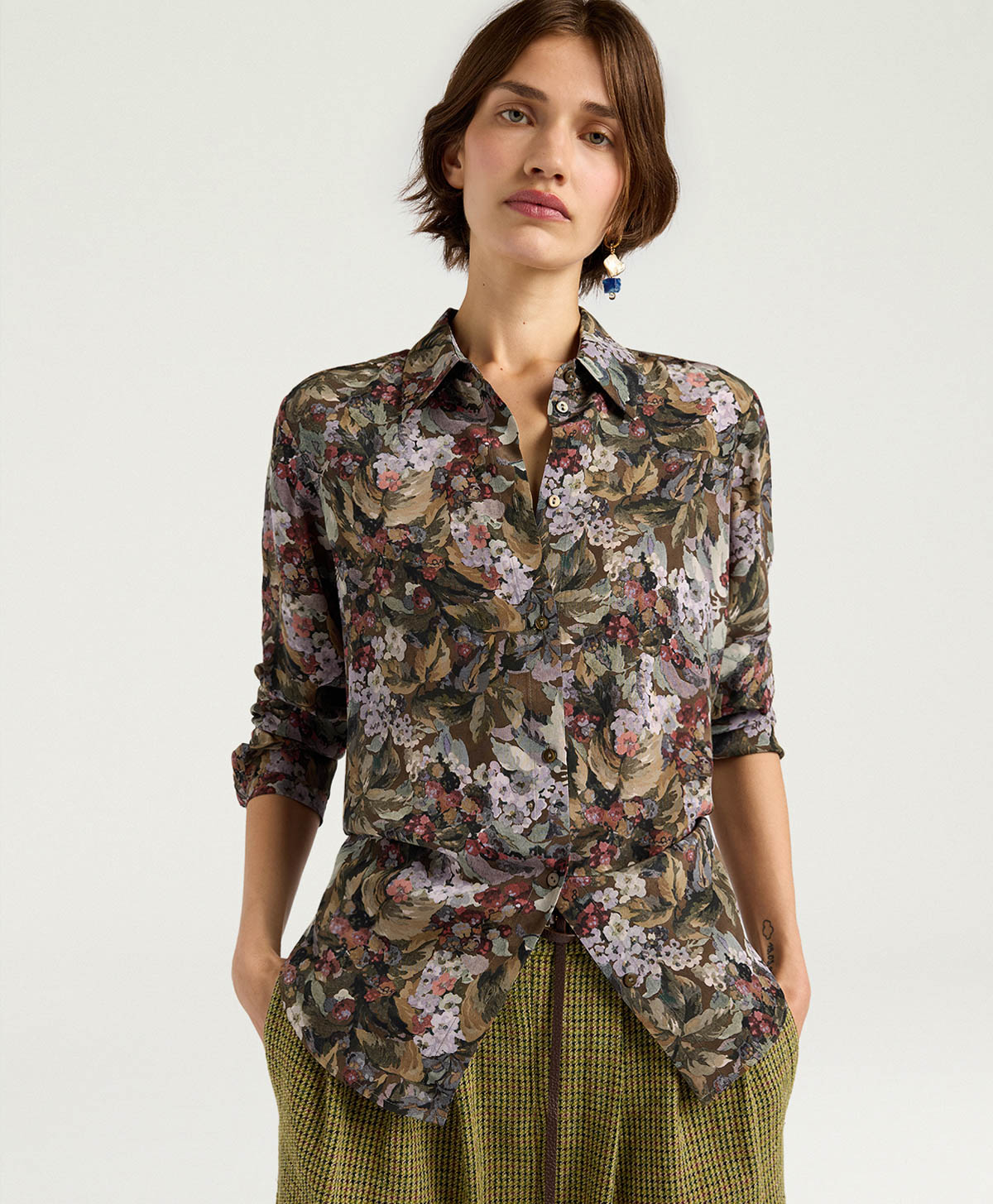 MEUDON SHIRT IN PRINTED CREPE DE CHINE - KHAKI MULTICOLOR - Clothing - Momonì