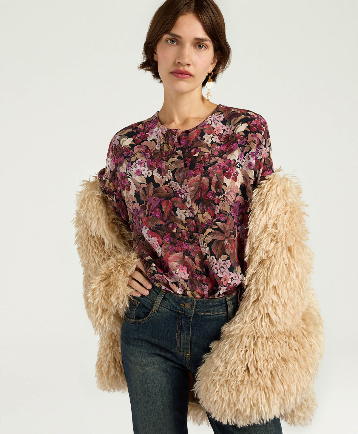 CAMICIA DARUMA IN CRÊPE DE CHINE STAMPATO - MULTICOLOR MAGENTA - Clothing - Momonì