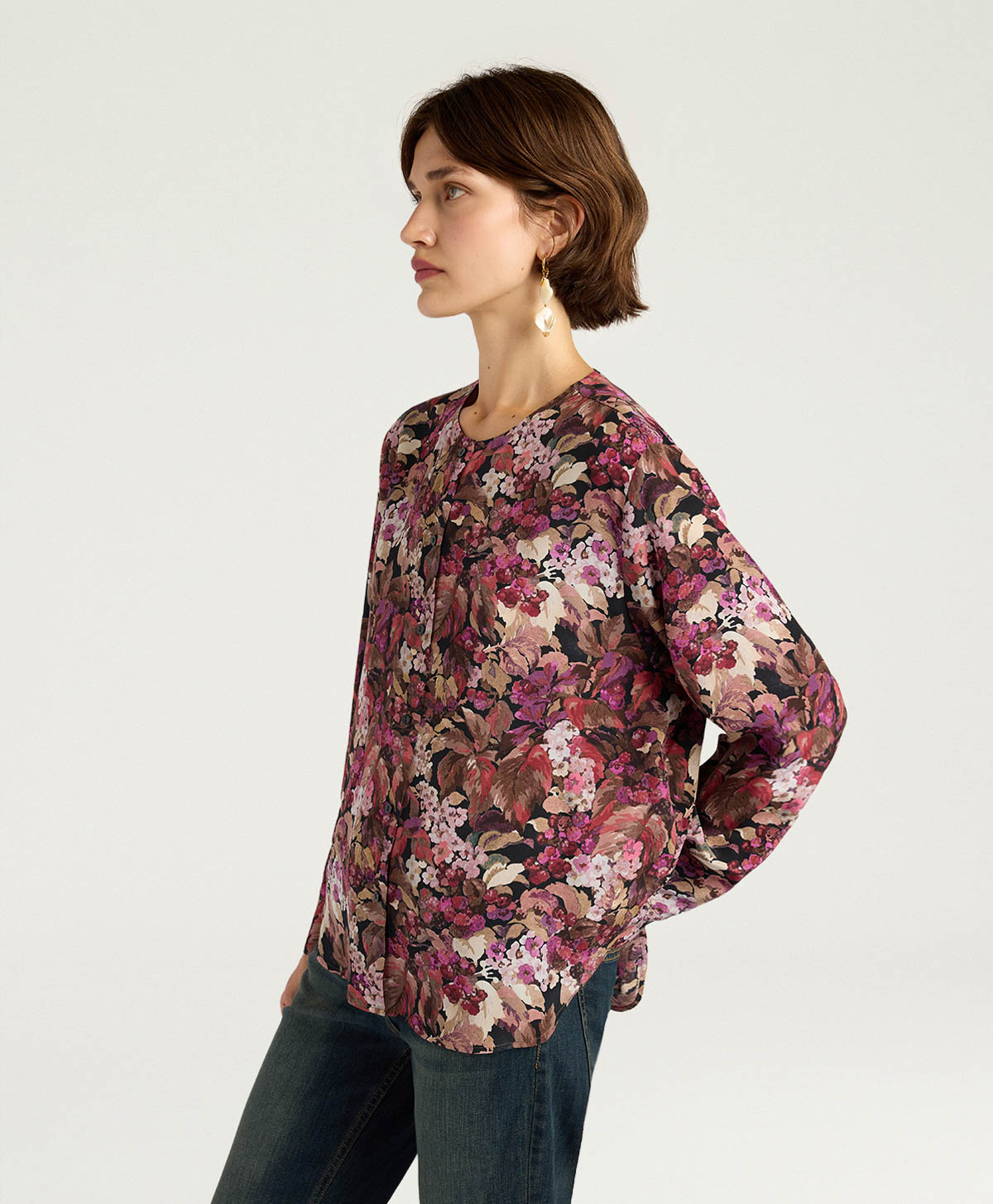 CHEMISIER DARUMA EN CRÊPE DE CHINE IMPRIMÉ - MULTICOLORE MAGENTA - Momonì