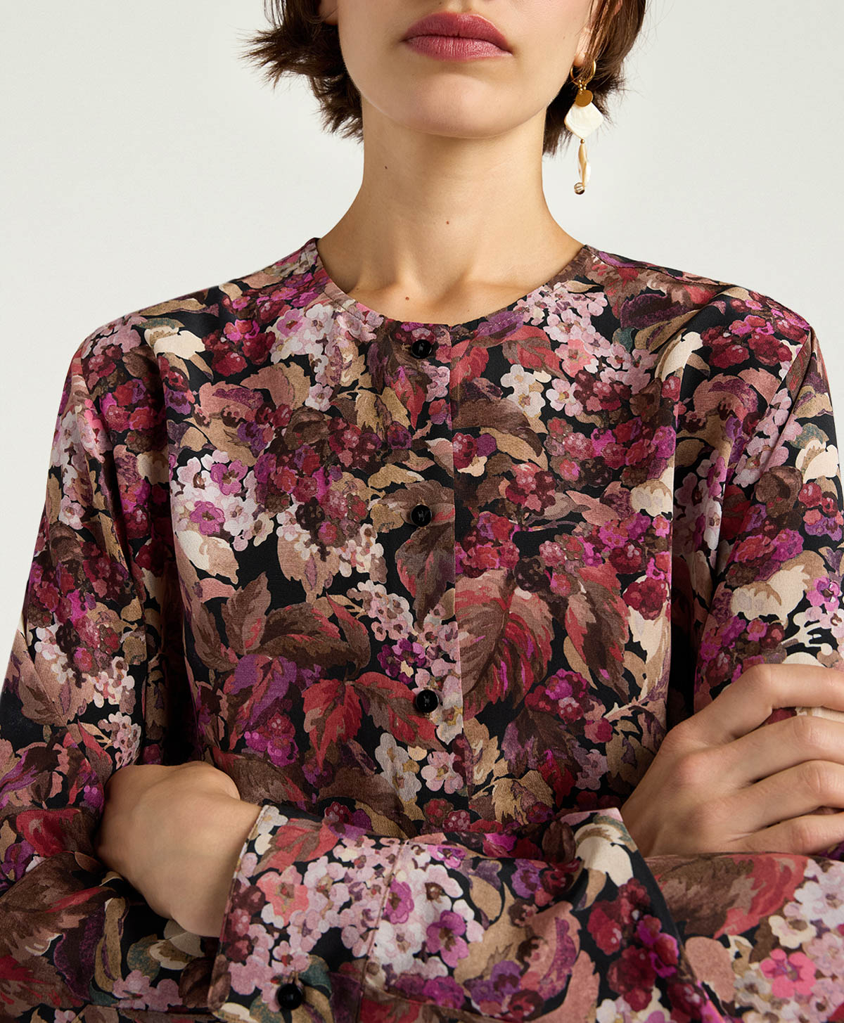 CHEMISIER DARUMA EN CRÊPE DE CHINE IMPRIMÉ - MULTICOLORE MAGENTA - Momonì
