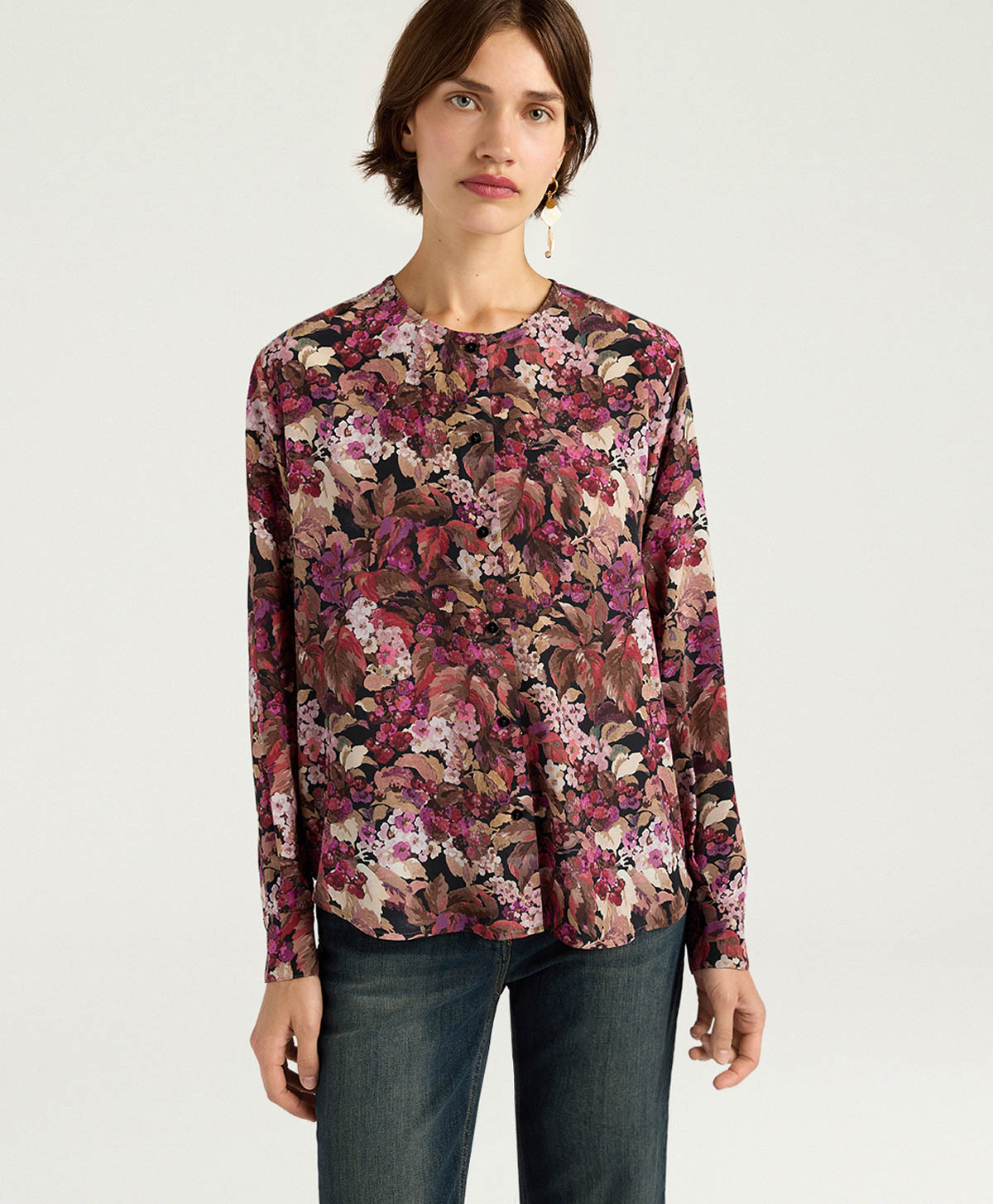 CHEMISIER DARUMA EN CRÊPE DE CHINE IMPRIMÉ - MULTICOLORE MAGENTA - Momonì