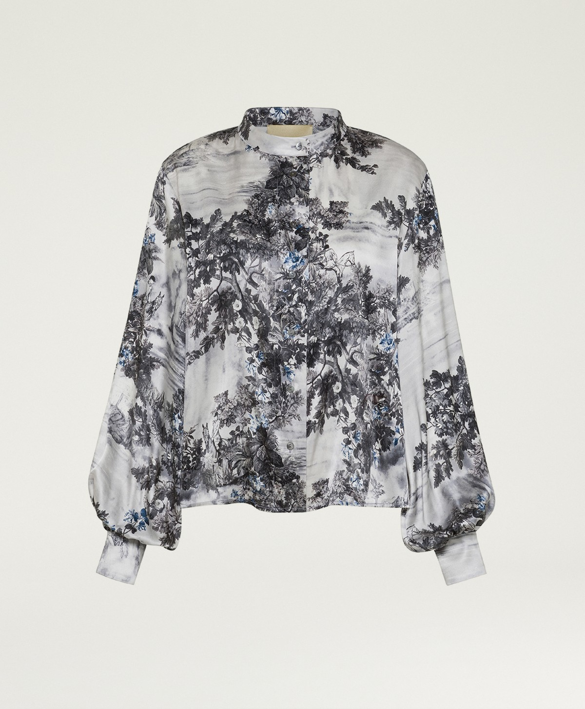 AGATHA SHIRT IN PRINTED STRETCH SATIN - SILVER MULTICOLOR - Momonì
