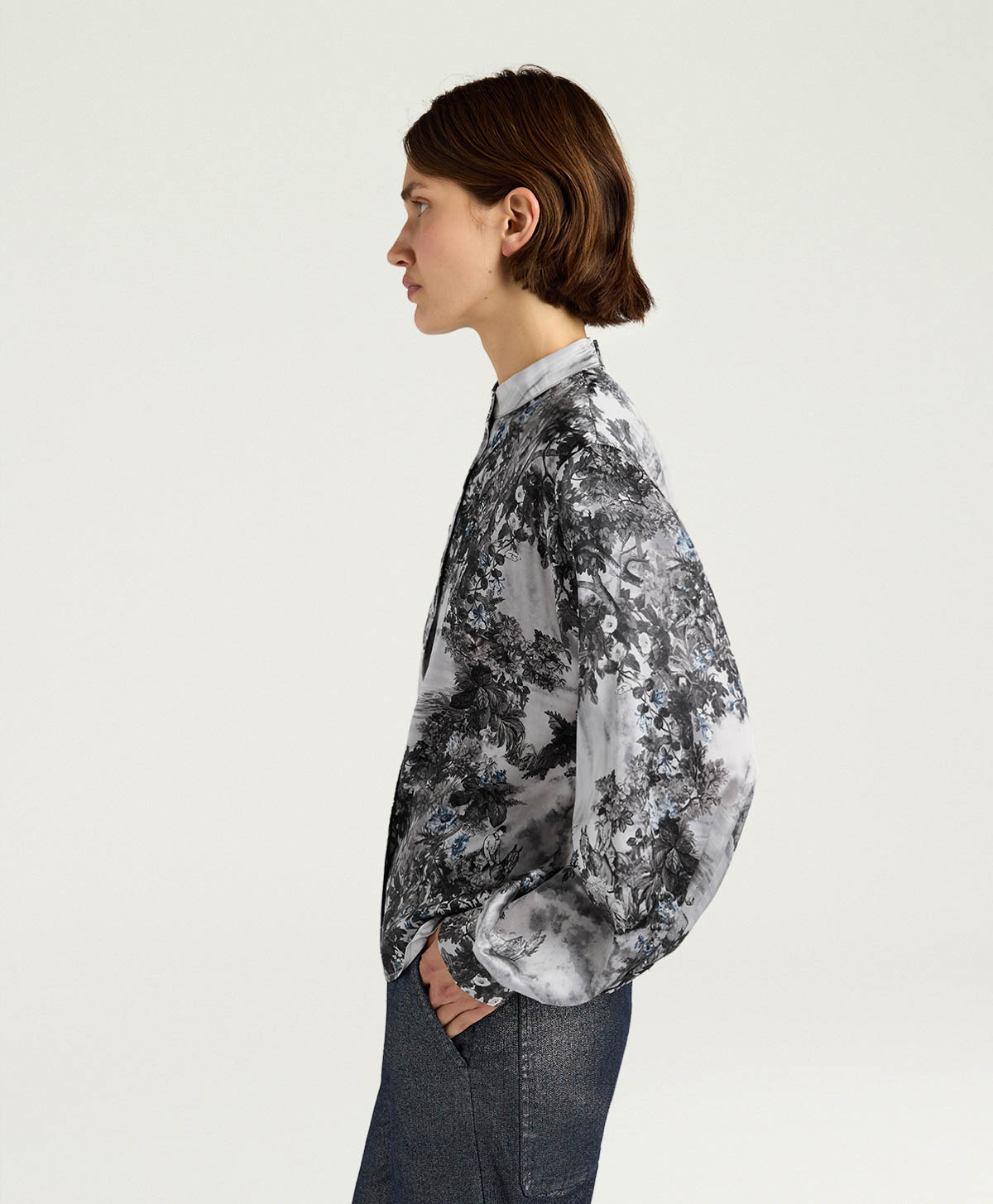 CAMICIA AGATHA IN RASO STRETCH STAMPATO - MULTICOLOR ARGENTO - Momonì