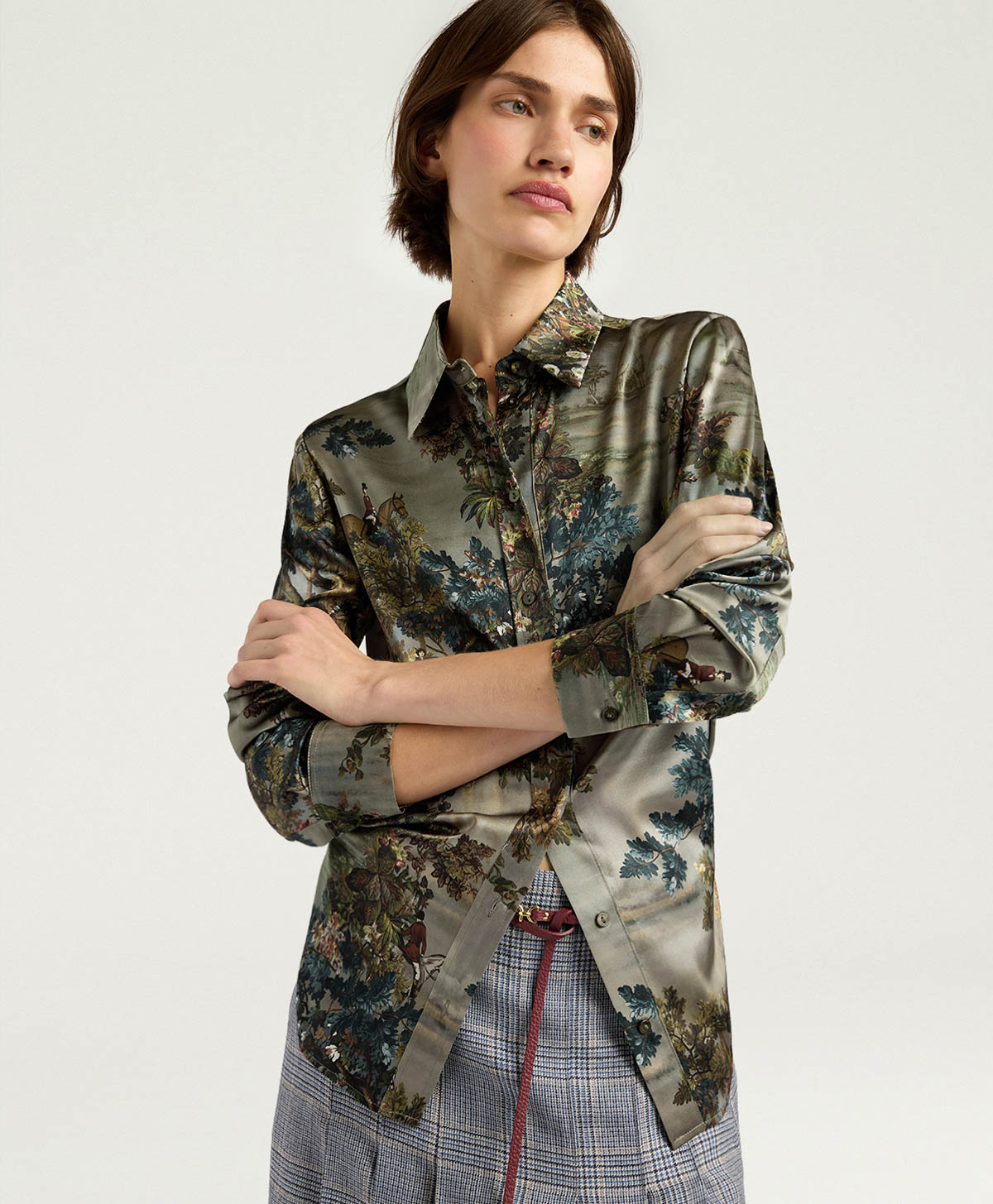 CORA SHIRT IN PRINTED STRETCH SATIN - MUD MULTICOLOR - Clothing - Momonì