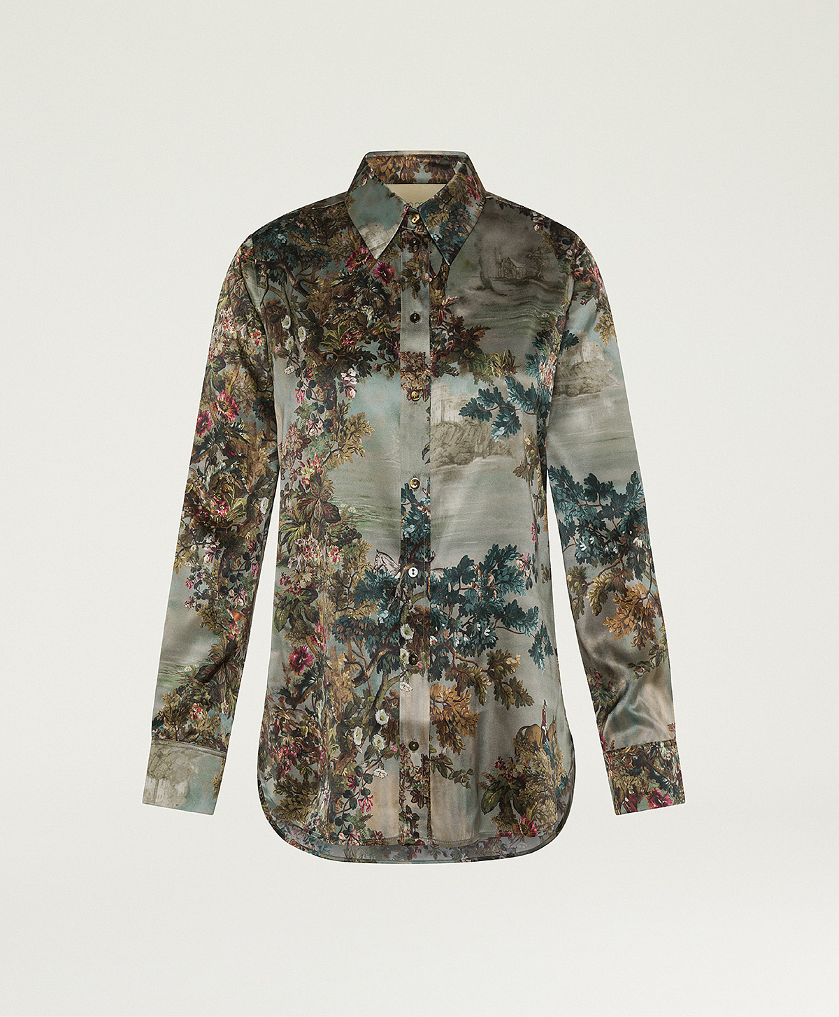 CORA SHIRT IN PRINTED STRETCH SATIN - MUD MULTICOLOR - Momonì