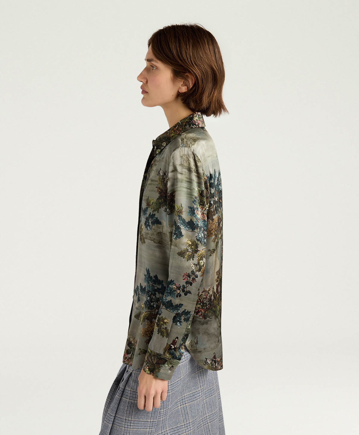 CAMICIA CORA IN RASO STRETCH STAMPATO - MULTICOLOR FANGO - Momonì