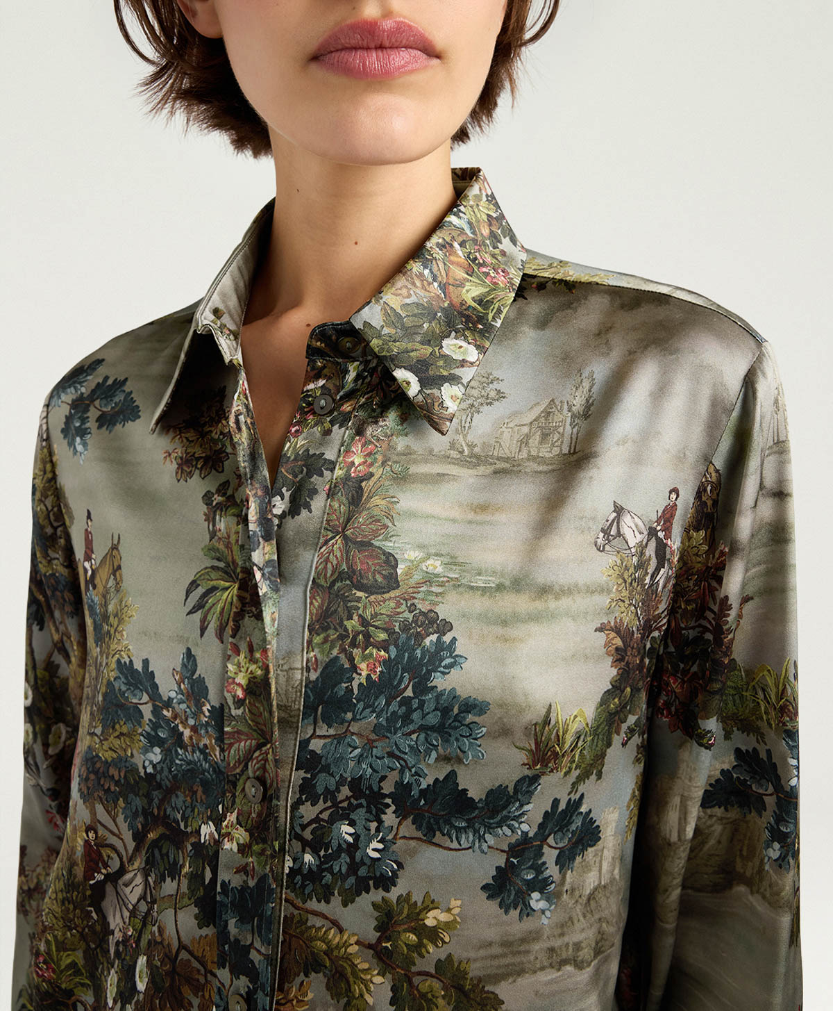 CAMICIA CORA IN RASO STRETCH STAMPATO - MULTICOLOR FANGO - Momonì