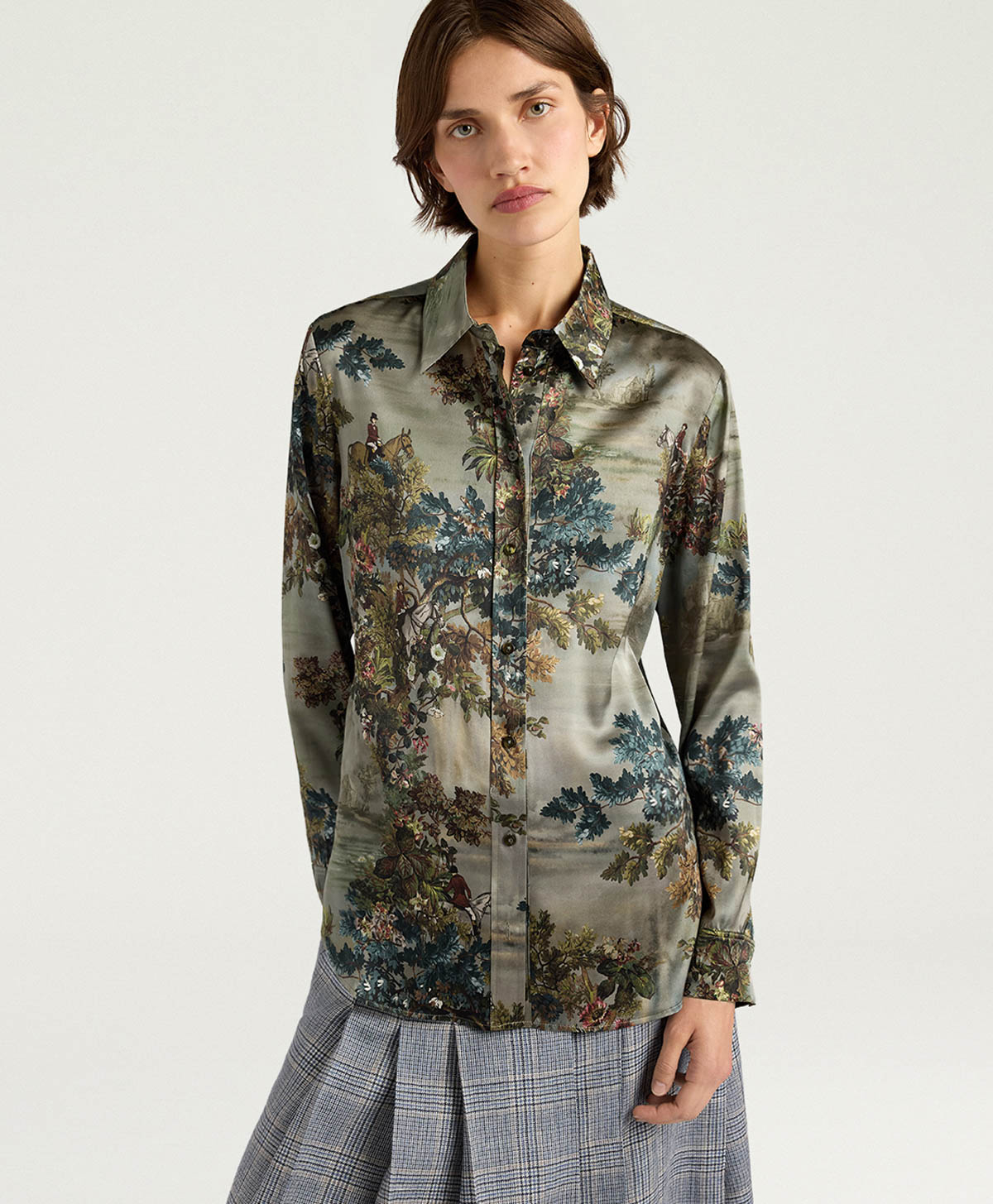 CAMICIA CORA IN RASO STRETCH STAMPATO - MULTICOLOR FANGO - Momonì