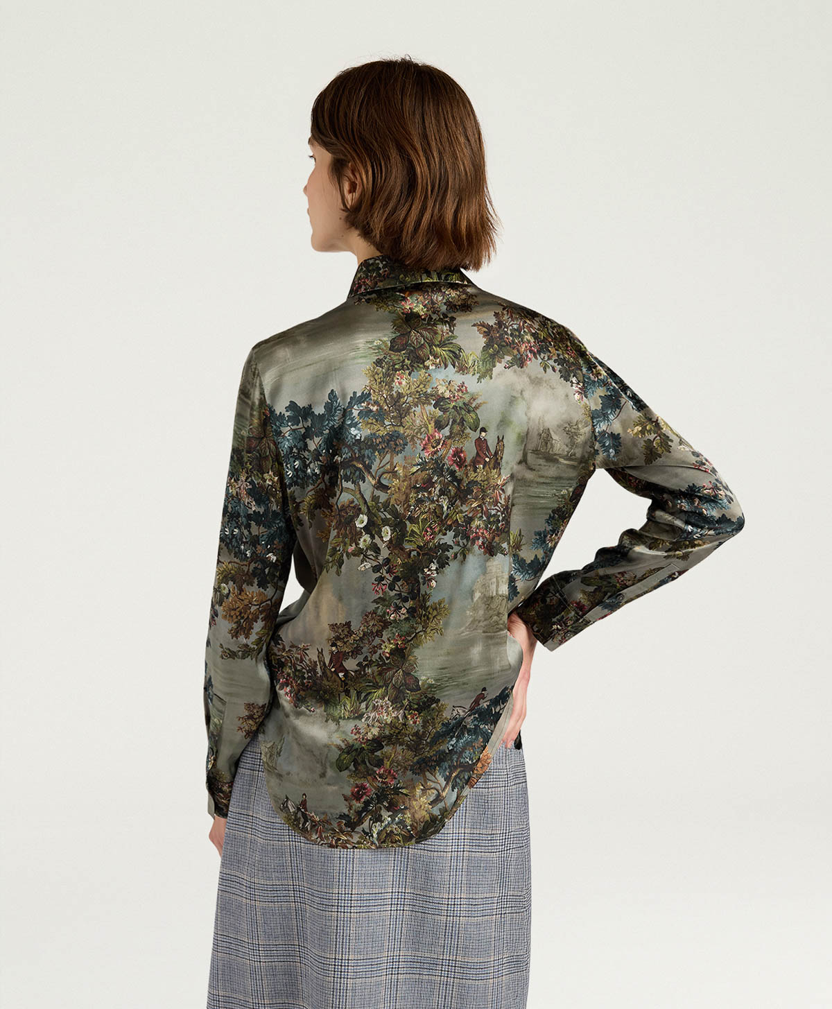 CAMICIA CORA IN RASO STRETCH STAMPATO - MULTICOLOR FANGO - Momonì