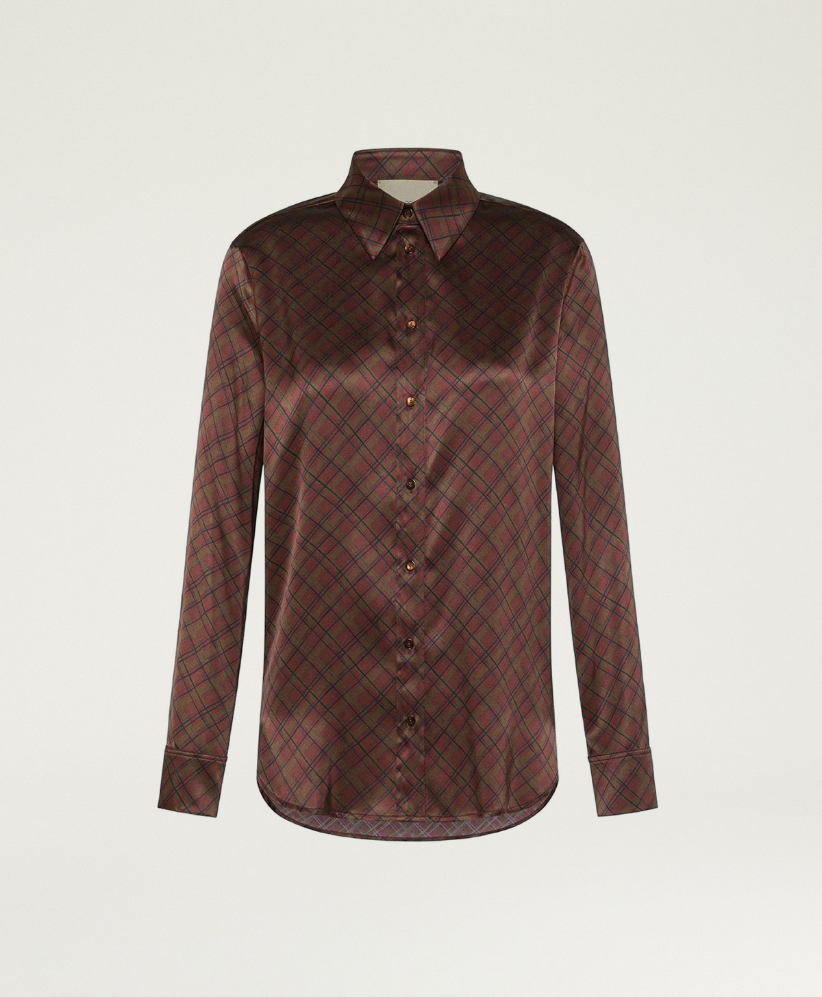 CORA SHIRT IN PRINTED STRETCH SATIN - TOBACCO MULTICOLOR - Momonì