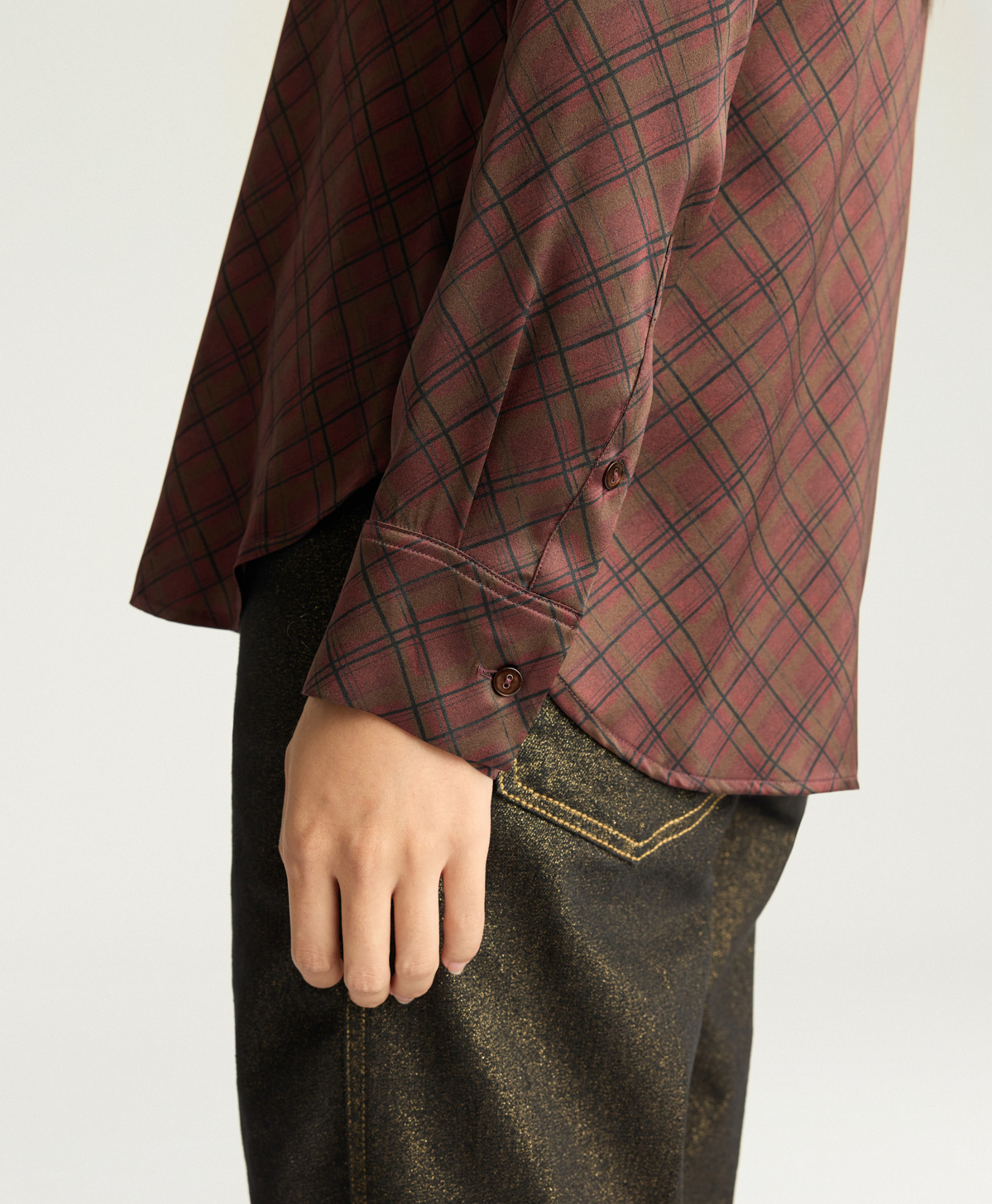 CORA SHIRT IN PRINTED STRETCH SATIN - TOBACCO MULTICOLOR - Momonì