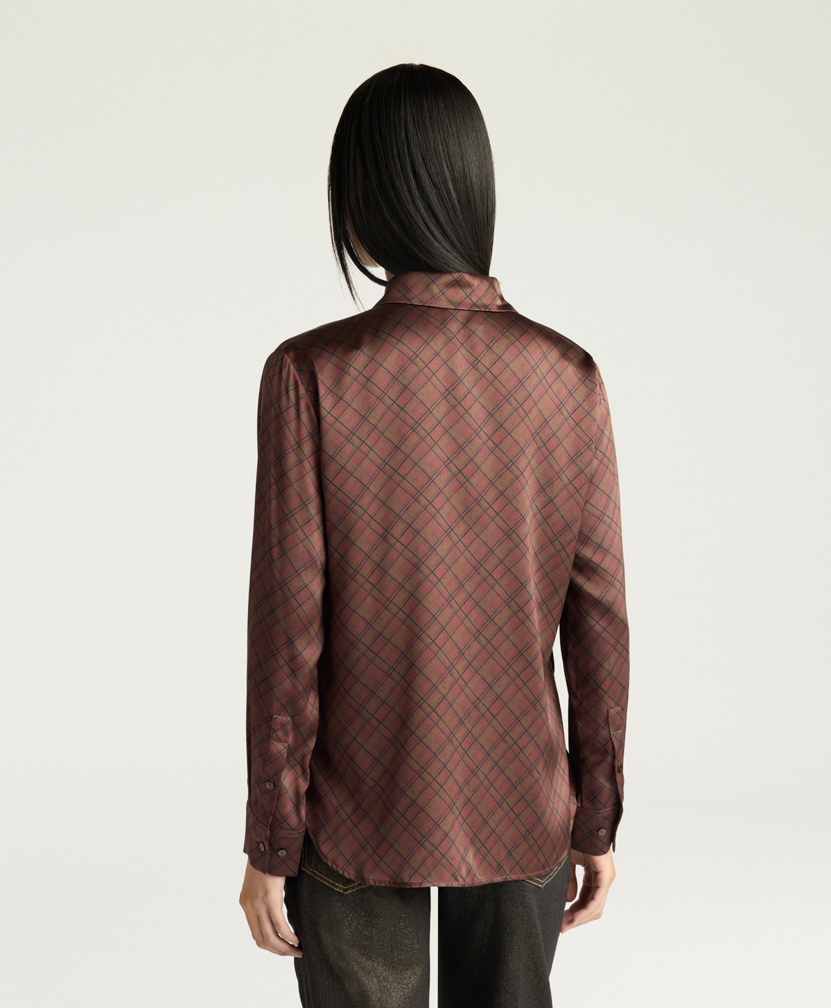 CORA SHIRT IN PRINTED STRETCH SATIN - TOBACCO MULTICOLOR - Momonì
