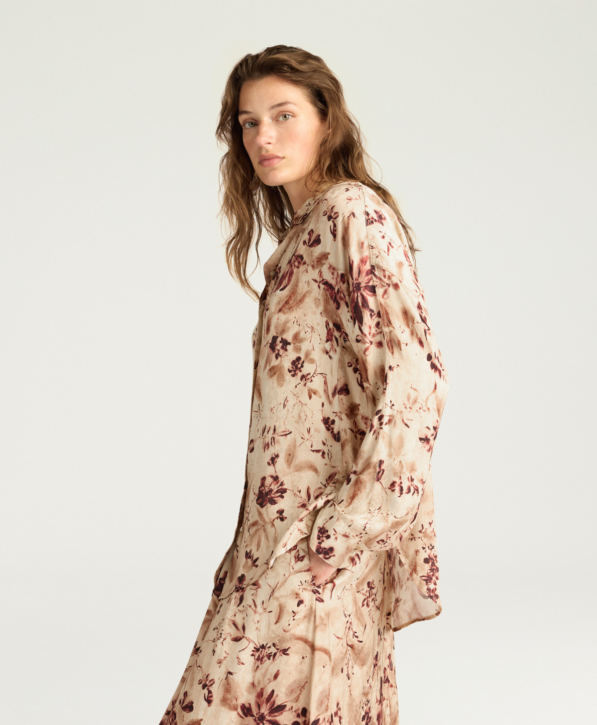 CHEMISIER ORCHID EN VISCOSE JACQUARD IMPRIMÉE - MULTICOLORE BORDEAUX - Momonì
