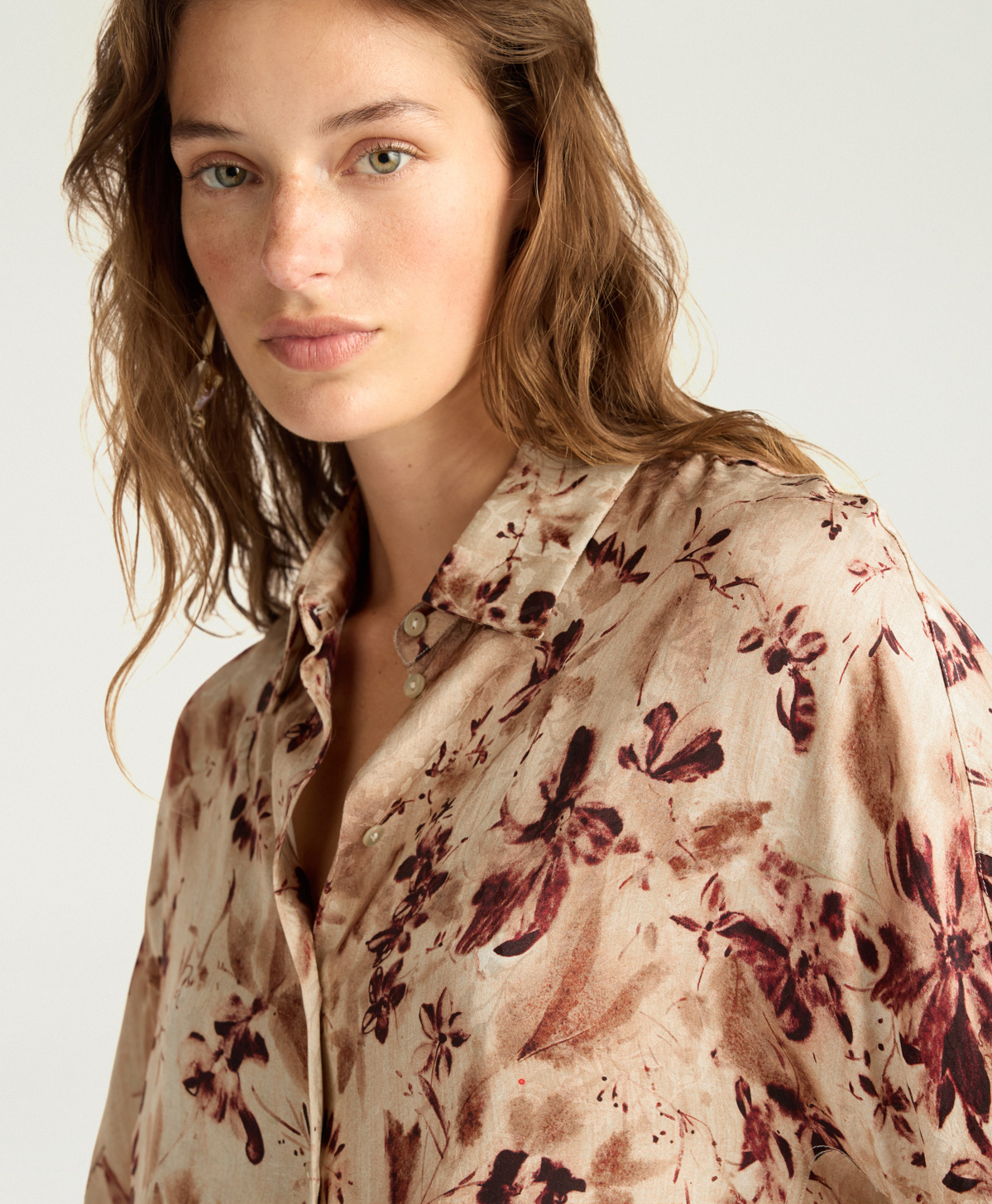 CHEMISIER ORCHID EN VISCOSE JACQUARD IMPRIMÉE - MULTICOLORE BORDEAUX - Momonì