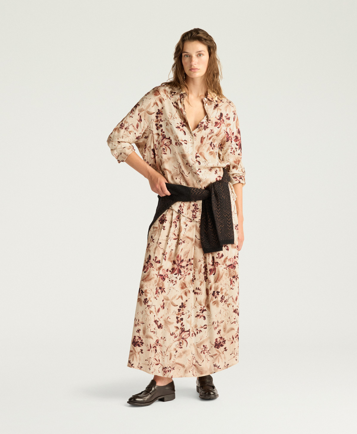 CHEMISIER ORCHID EN VISCOSE JACQUARD IMPRIMÉE - MULTICOLORE BORDEAUX - Momonì
