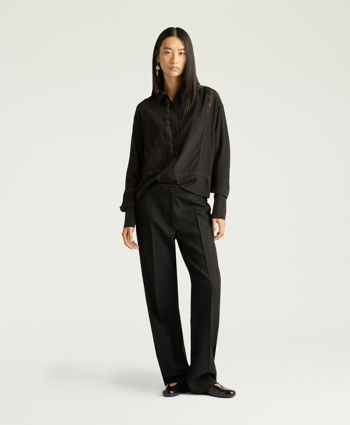 KATE SHIRT IN SOLID COLOUR SILK - BLACK - Momonì