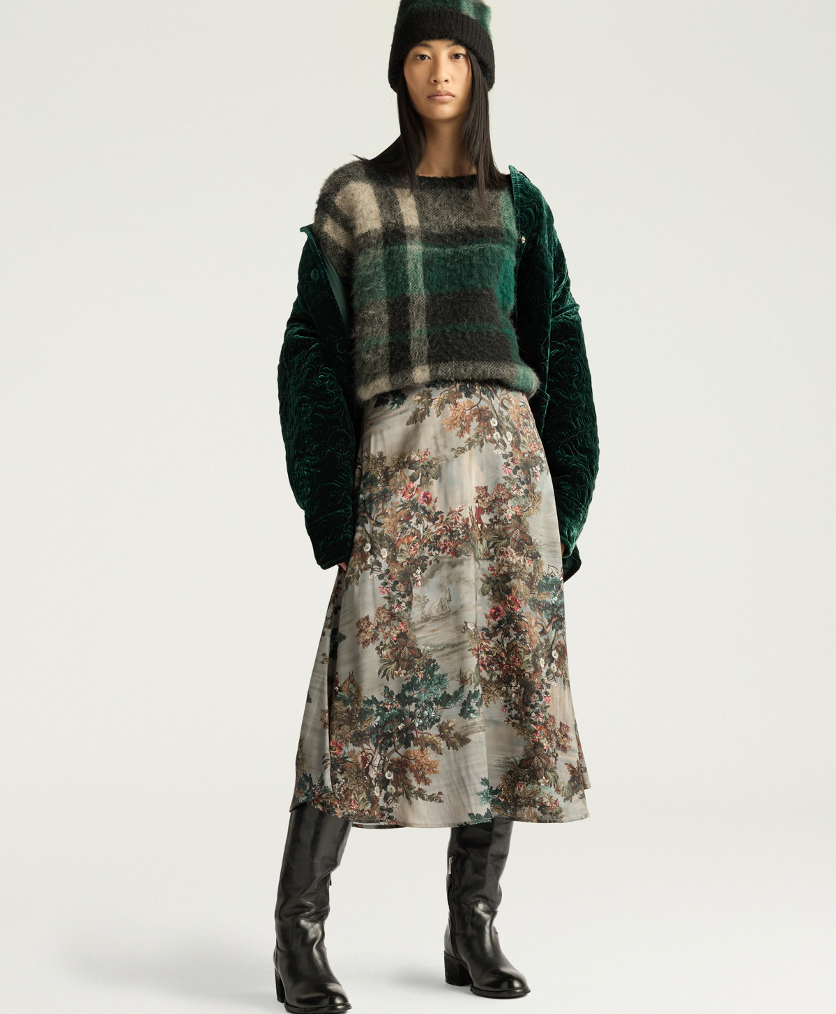 JUPE HEBE EN SATIN STRETCH IMPRIMÉ - MULTICOLORE BOUE - Clothing - Momonì