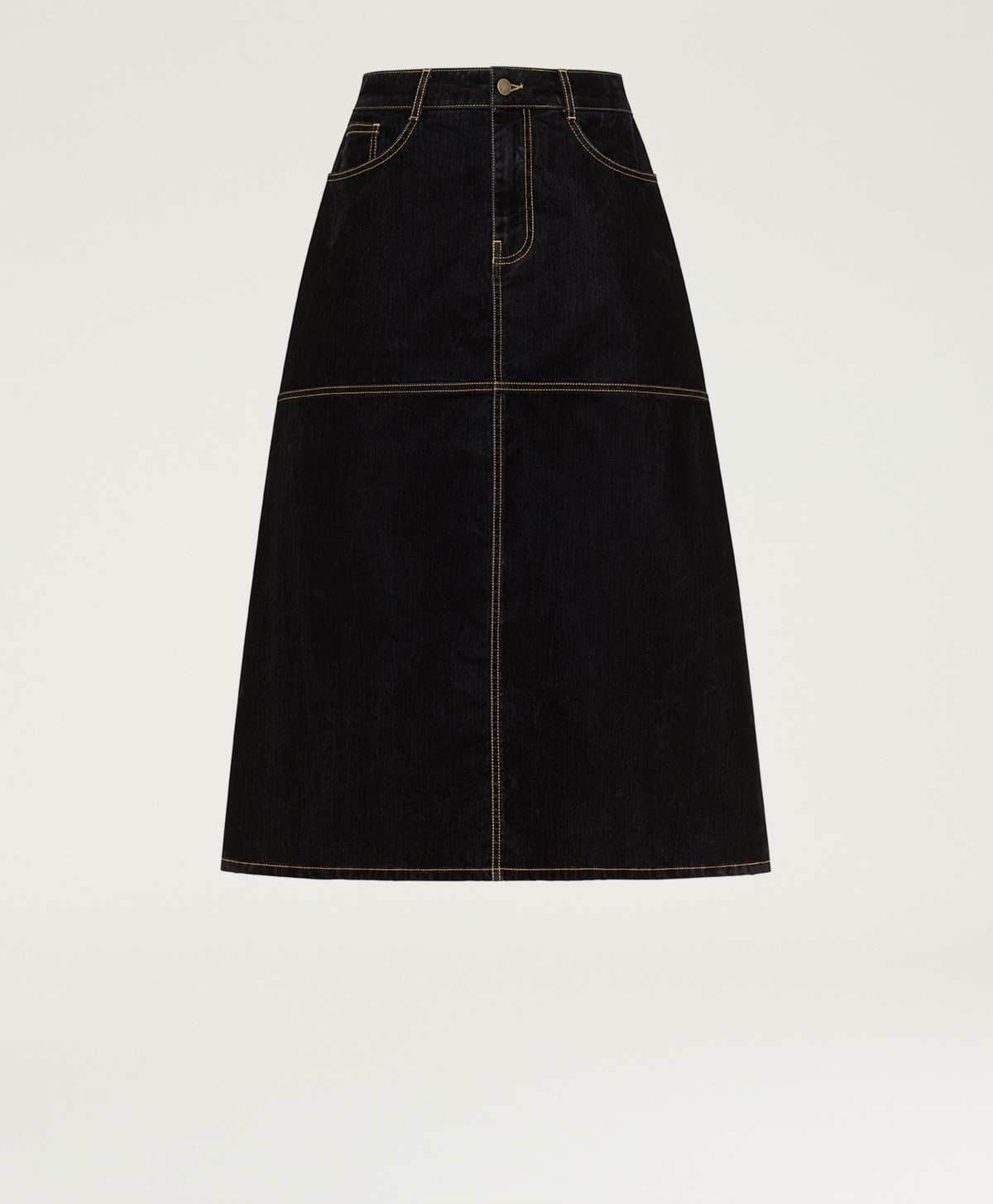 JUPE IRELAND EN DENIM FLOQUÉ STRETCH - NOIR - Momonì