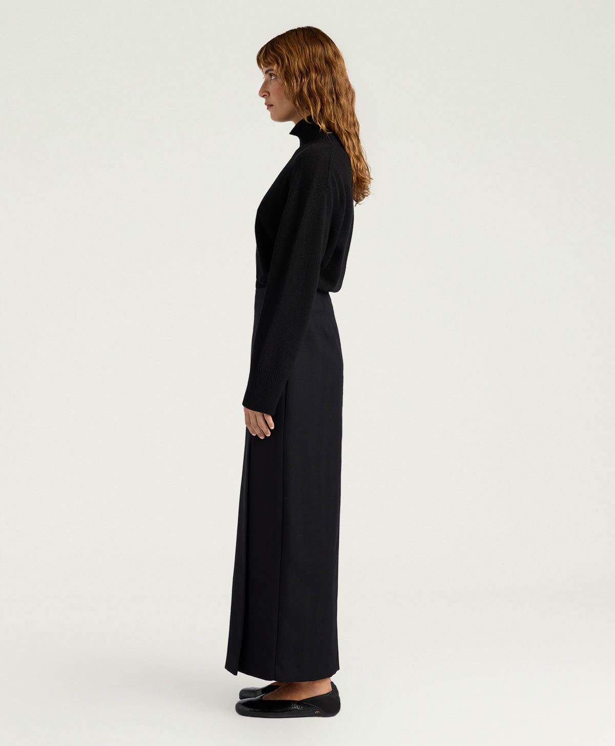 ARIA SKIRT IN SOLID COLOUR CHEVRON WOOL - BLACK - Momonì