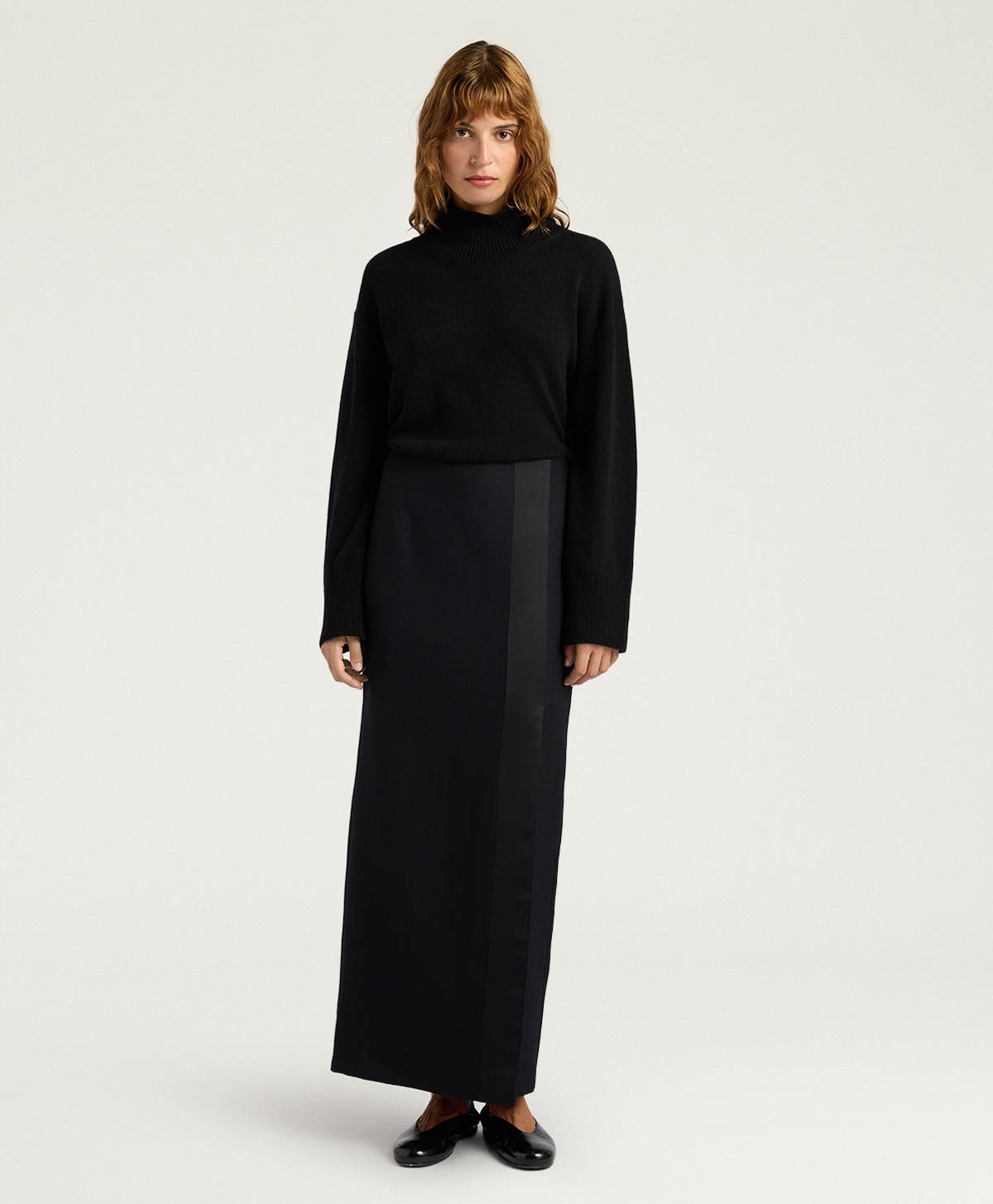 ARIA SKIRT IN SOLID COLOUR CHEVRON WOOL - BLACK - Momonì