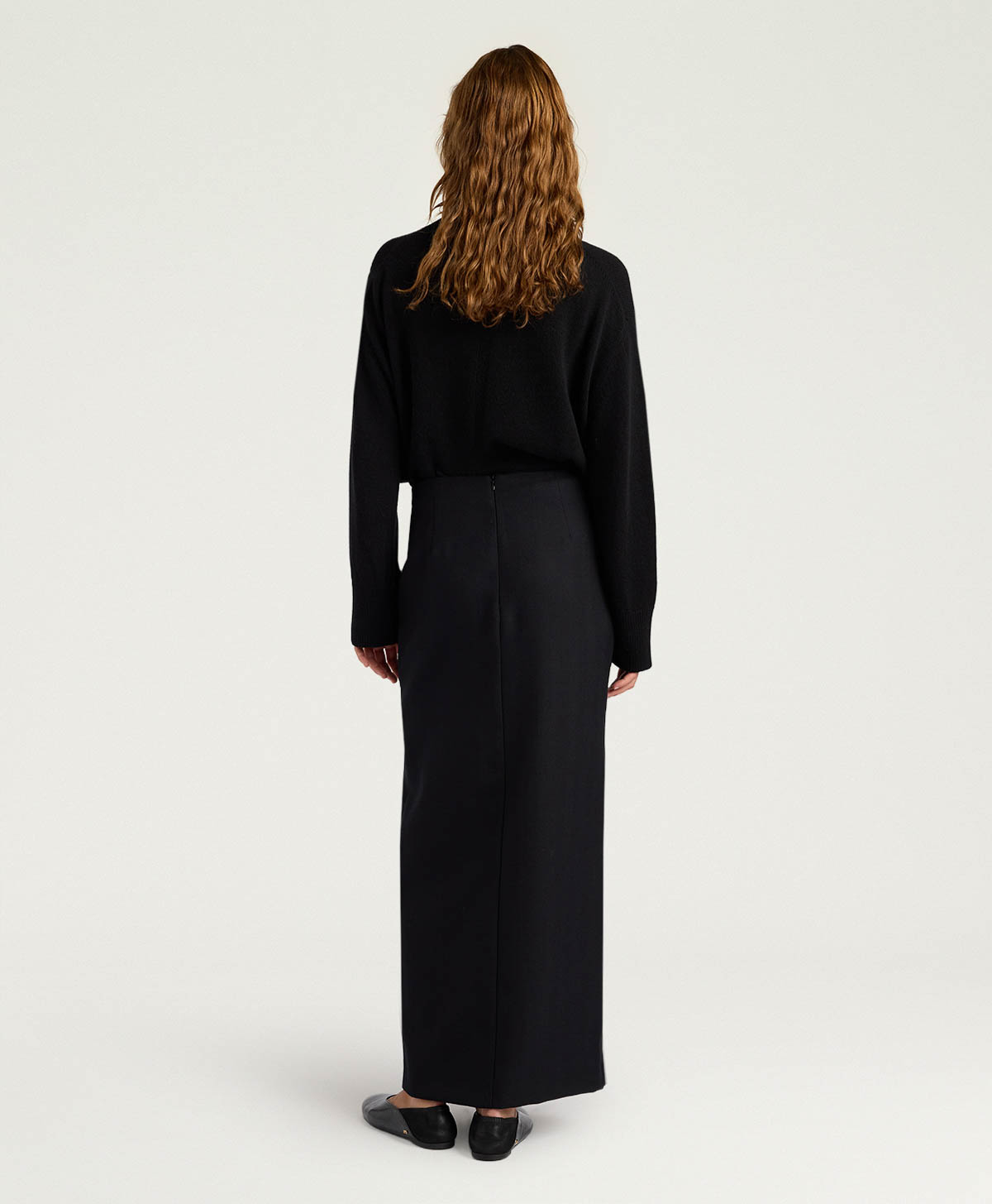 ARIA SKIRT IN SOLID COLOUR CHEVRON WOOL - BLACK - Momonì