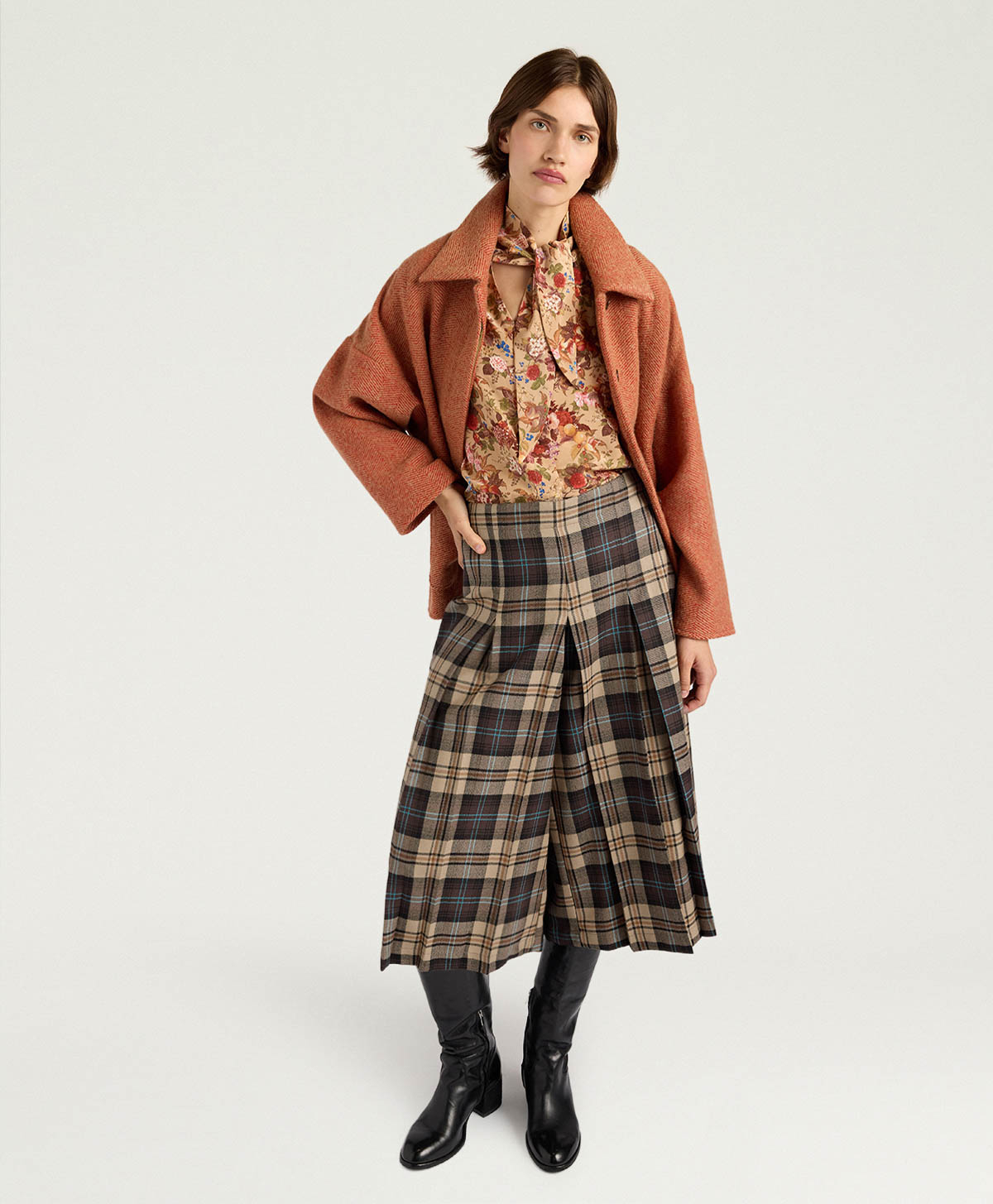 JUPE CATHERINE EN SERGÉ DE LAINE TARTAN - MULTICOLORE CHOCOLAT - Clothing - Momonì