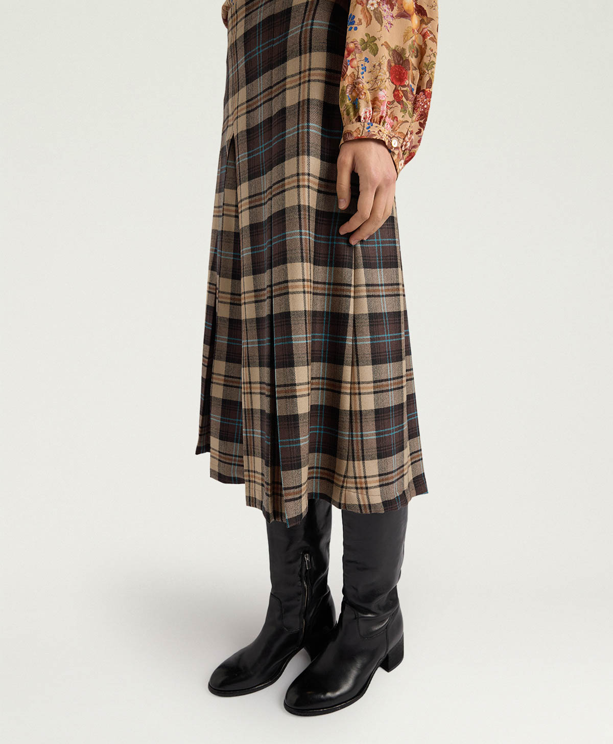 CATHERINE SKIRT IN WOOL TWILL - CHOCOLATE MULTICOLOR - Momonì
