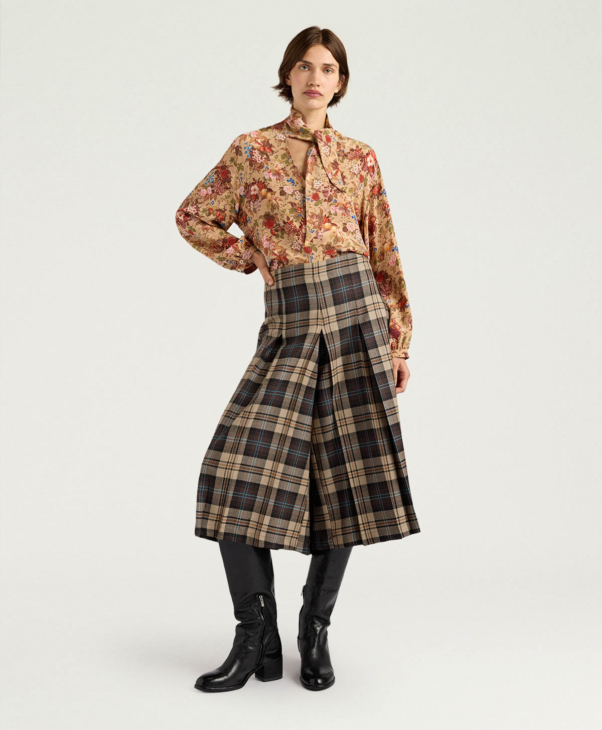 CATHERINE SKIRT IN WOOL TWILL - CHOCOLATE MULTICOLOR - Momonì