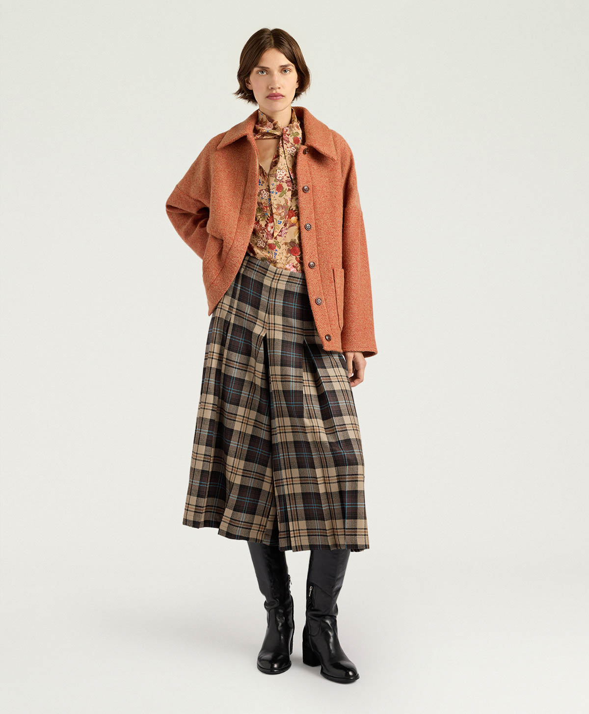 CATHERINE SKIRT IN WOOL TWILL - CHOCOLATE MULTICOLOR - Momonì