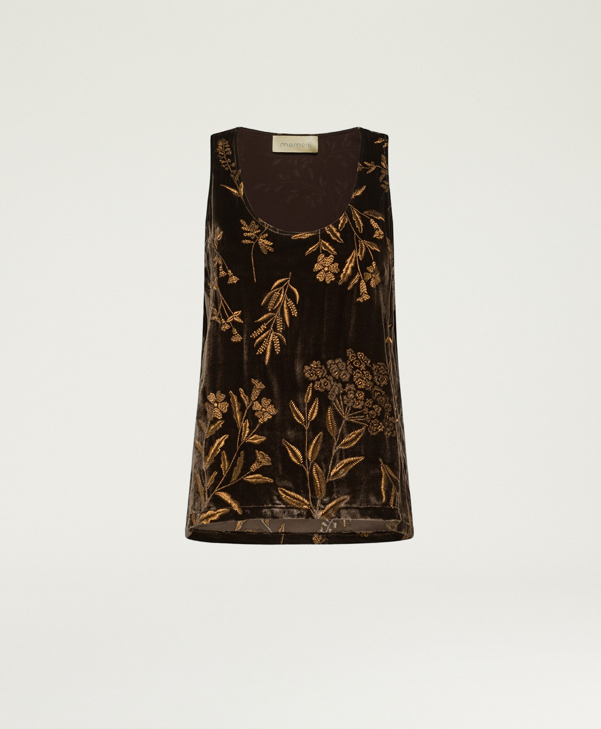 REMY TOP IN EMBROIDERED VELVET - BROWN - Momonì