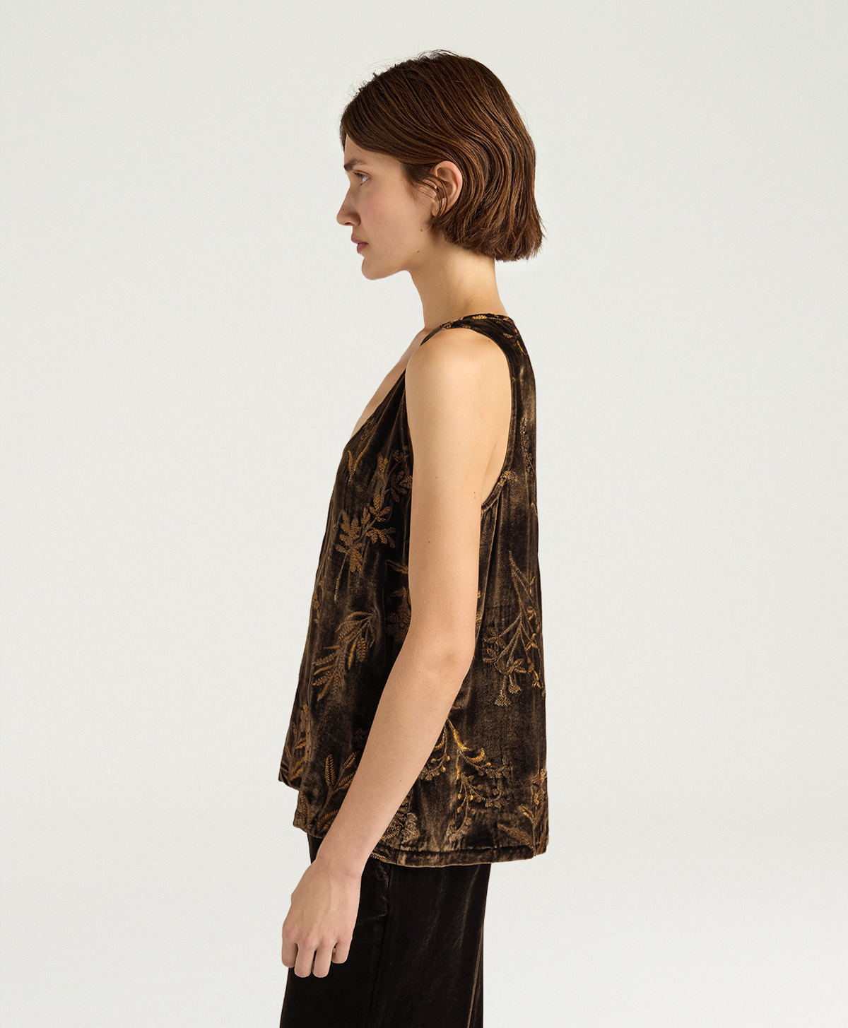 REMY TOP IN EMBROIDERED VELVET - BROWN - Momonì