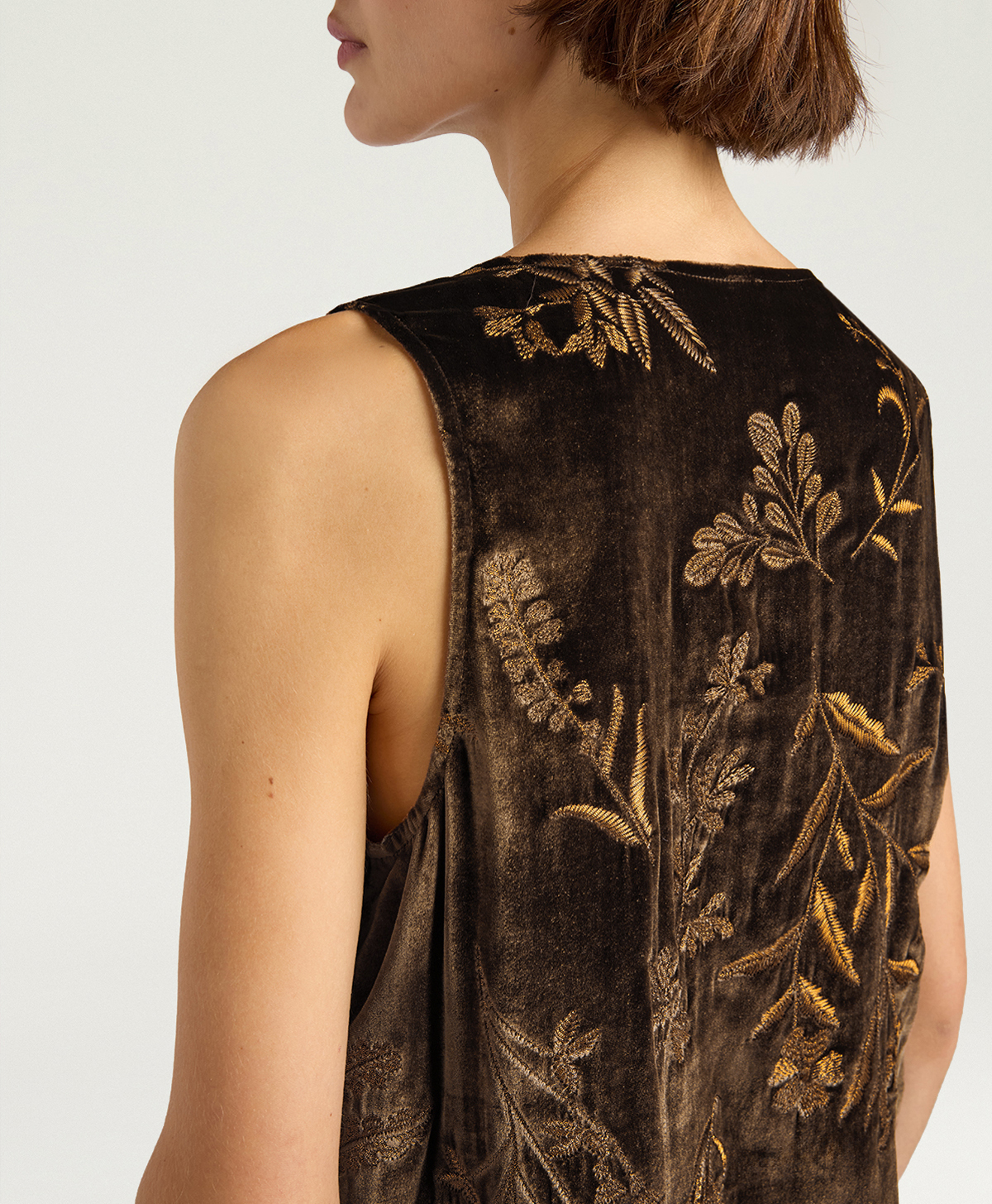 REMY TOP IN EMBROIDERED VELVET - BROWN - Momonì