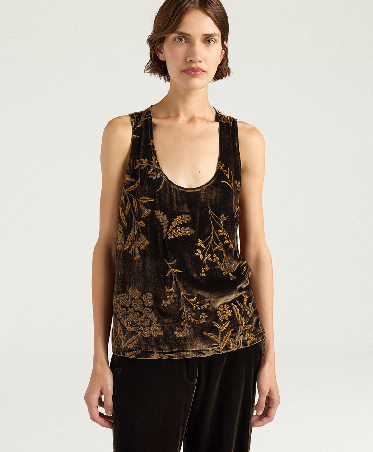 REMY TOP IN EMBROIDERED VELVET - BROWN - Momonì