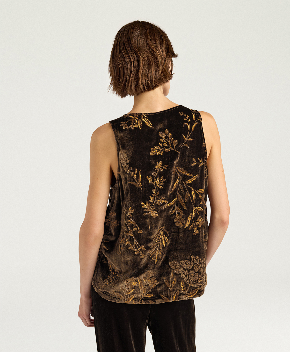 REMY TOP IN EMBROIDERED VELVET - BROWN - Momonì