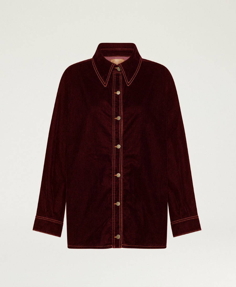 MANCHESTER COAT IN STRETCH FLOCKED DENIM - WINE RED - Momonì
