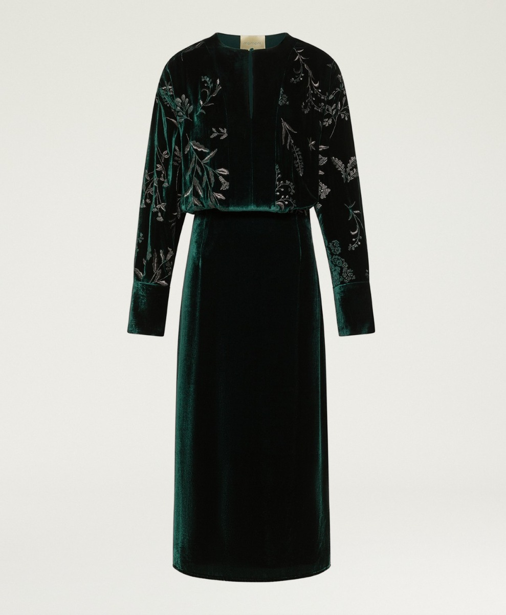 ROBE BODIAM EN VELOURS BRODÉ - VERT BOUTEILLE - Clothing - Momonì