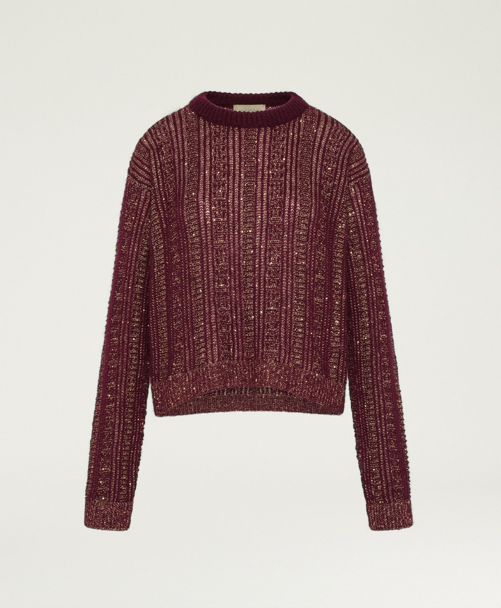 THELMA SWEATER IN MOHAIR/SEQUINS - WINE RED - Clothing - Momonì